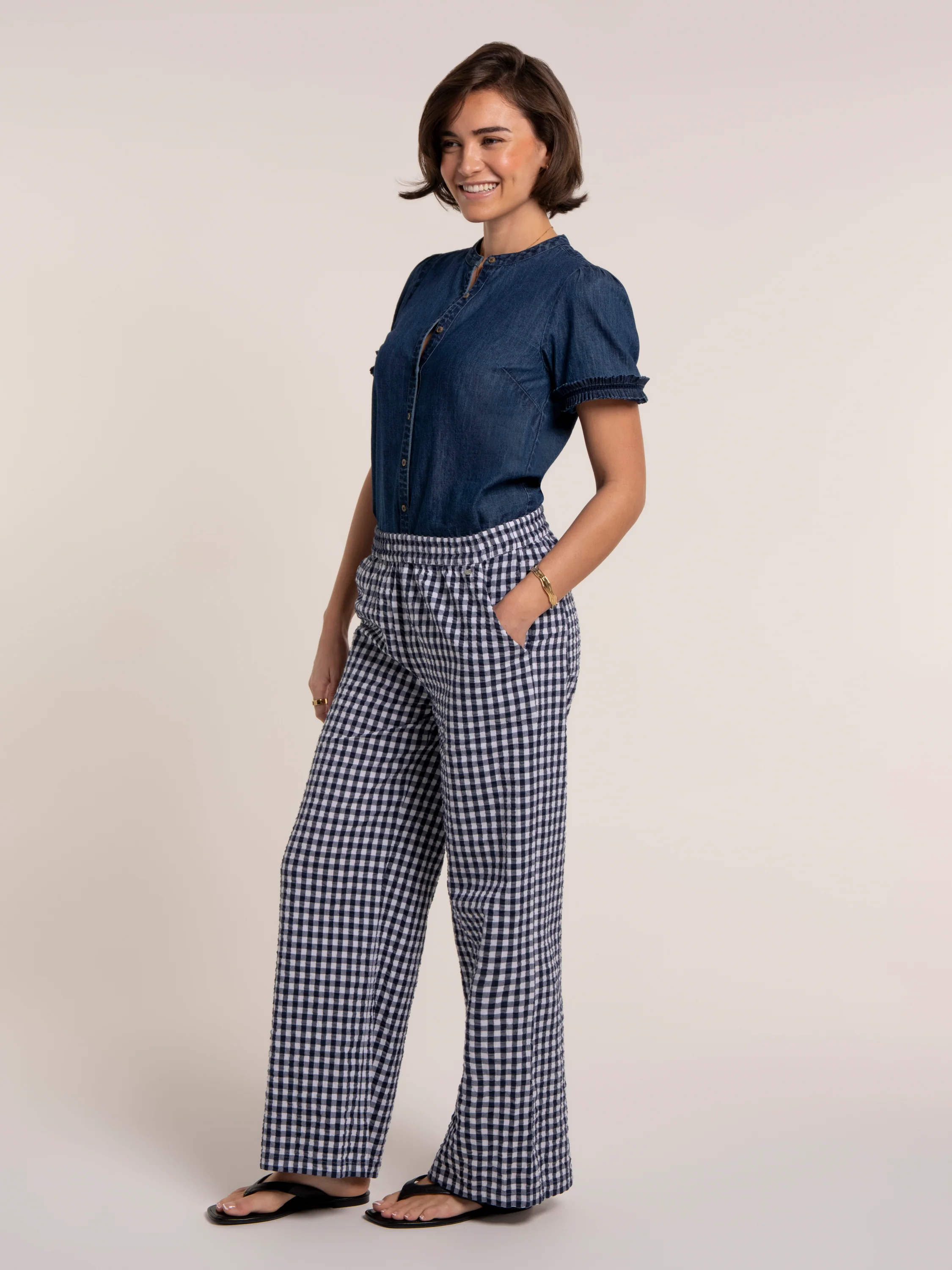 Aitana Gingham Wide Leg Trousers - Image 5