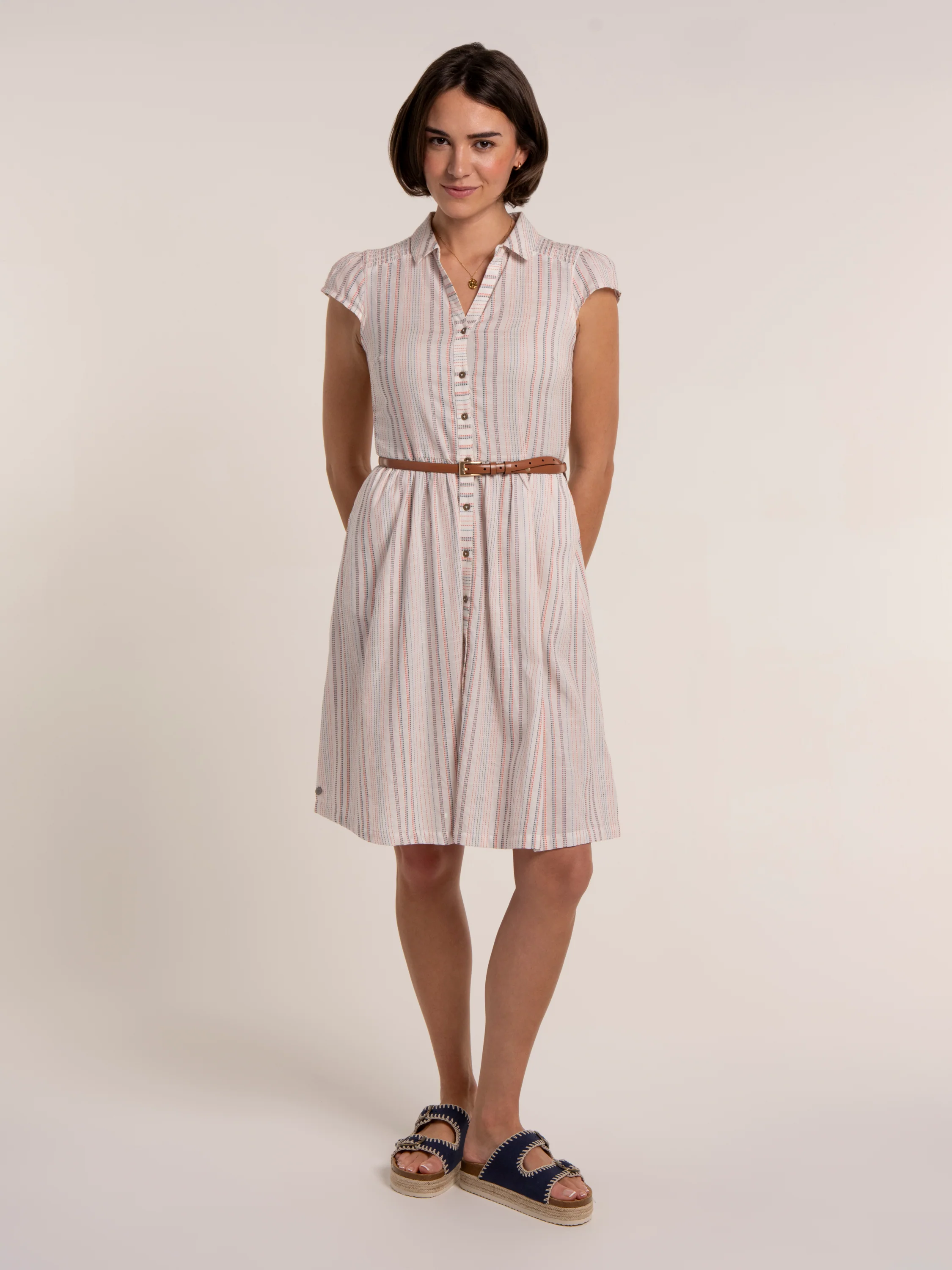 Areti Stripe Textured Knee Length Dress