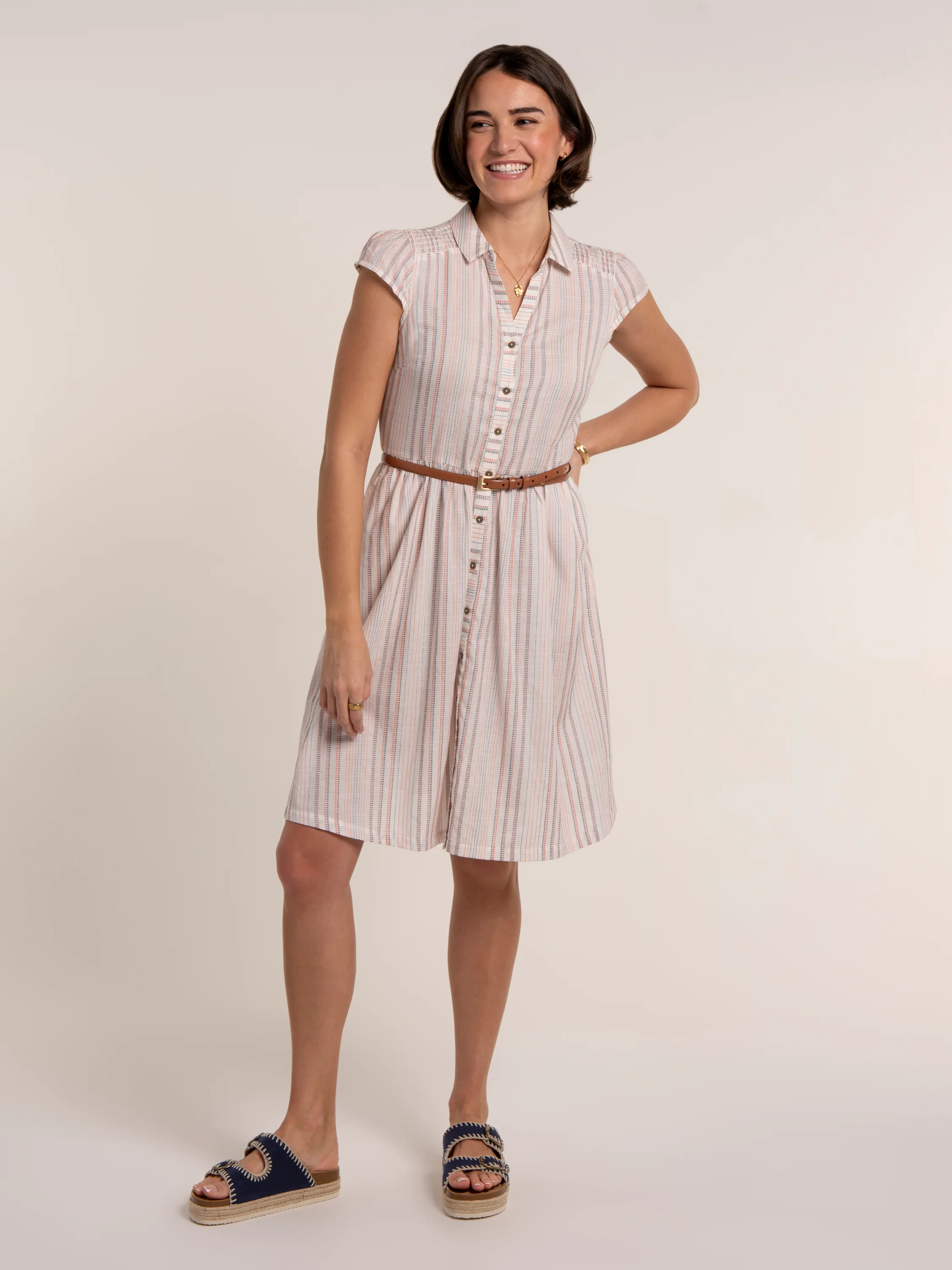 Areti Stripe Textured Knee Length Dress - Image 3