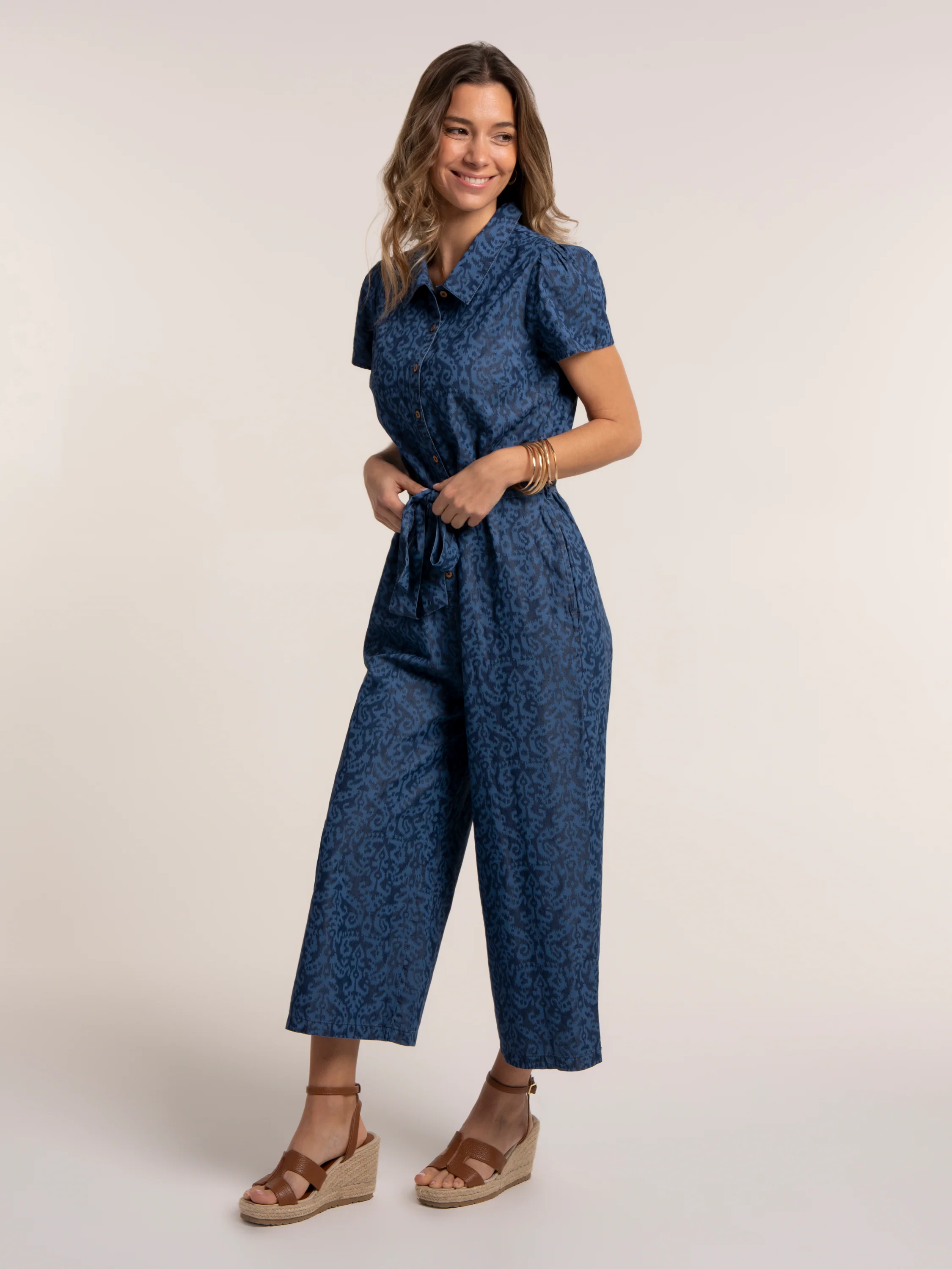 Buzios Ikat Printed Cropped Wide Leg Jumpsuit - Image 6