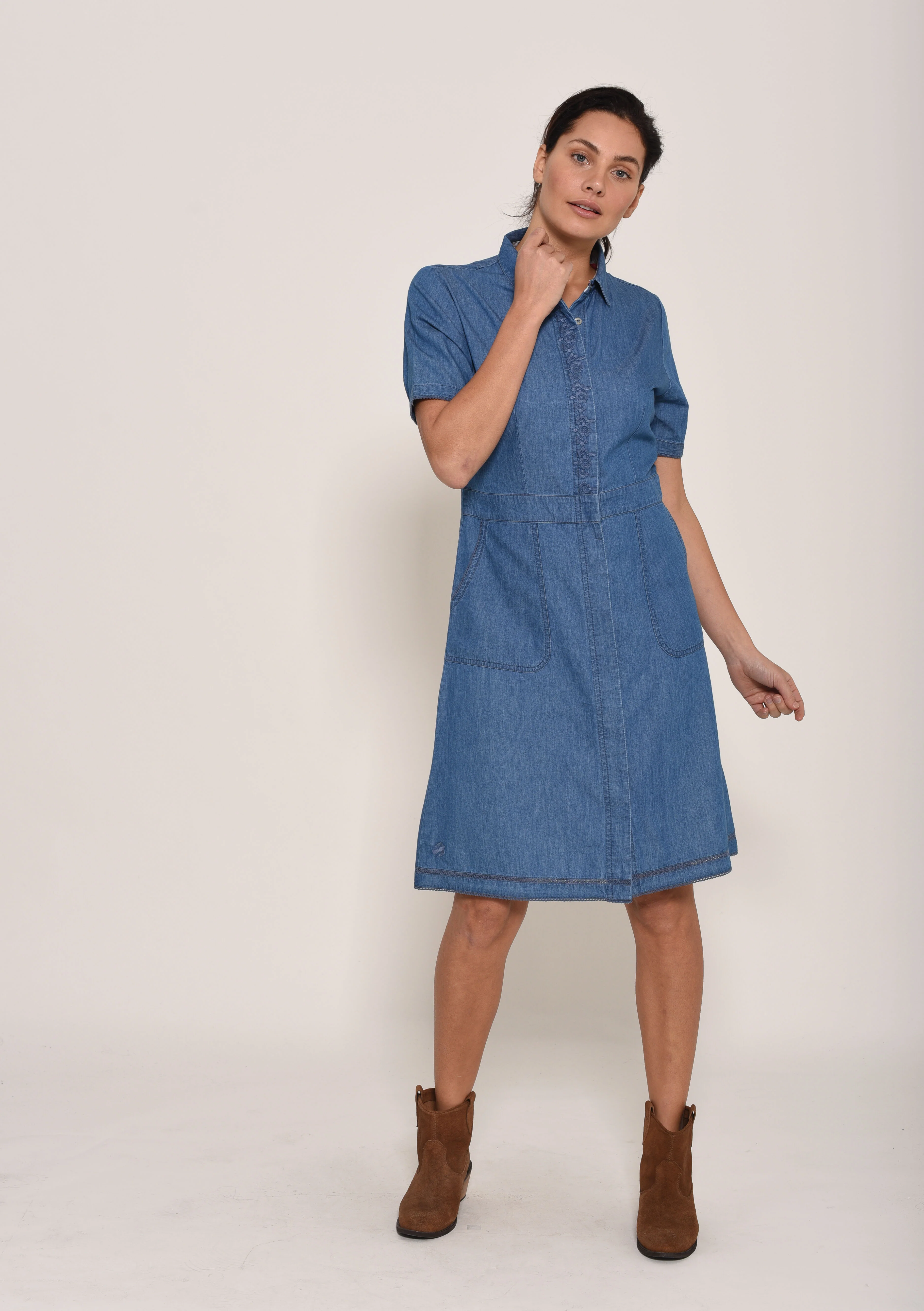 Short Sleeve Denim Dress - Image 3