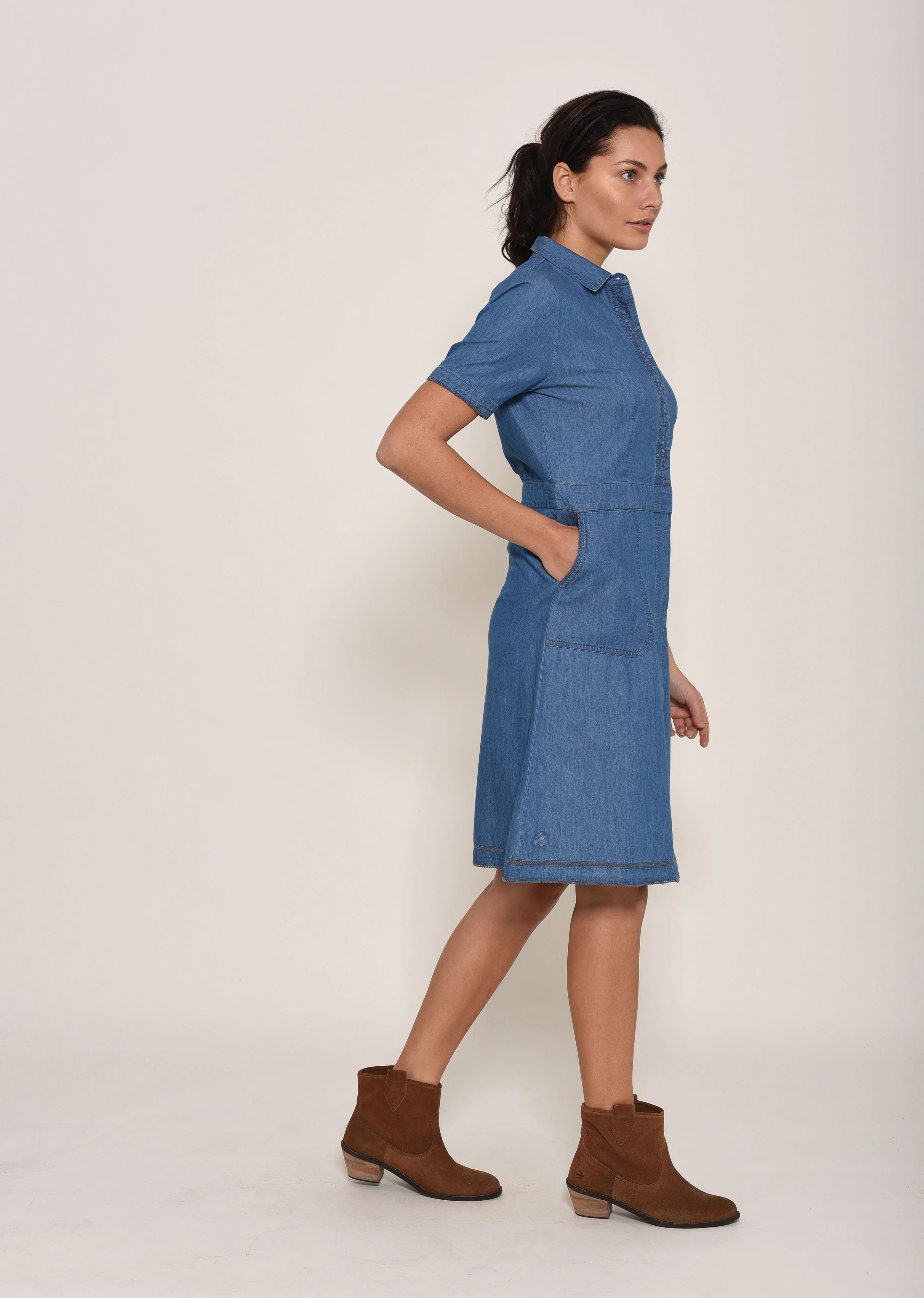 Short Sleeve Denim Dress - Image 5