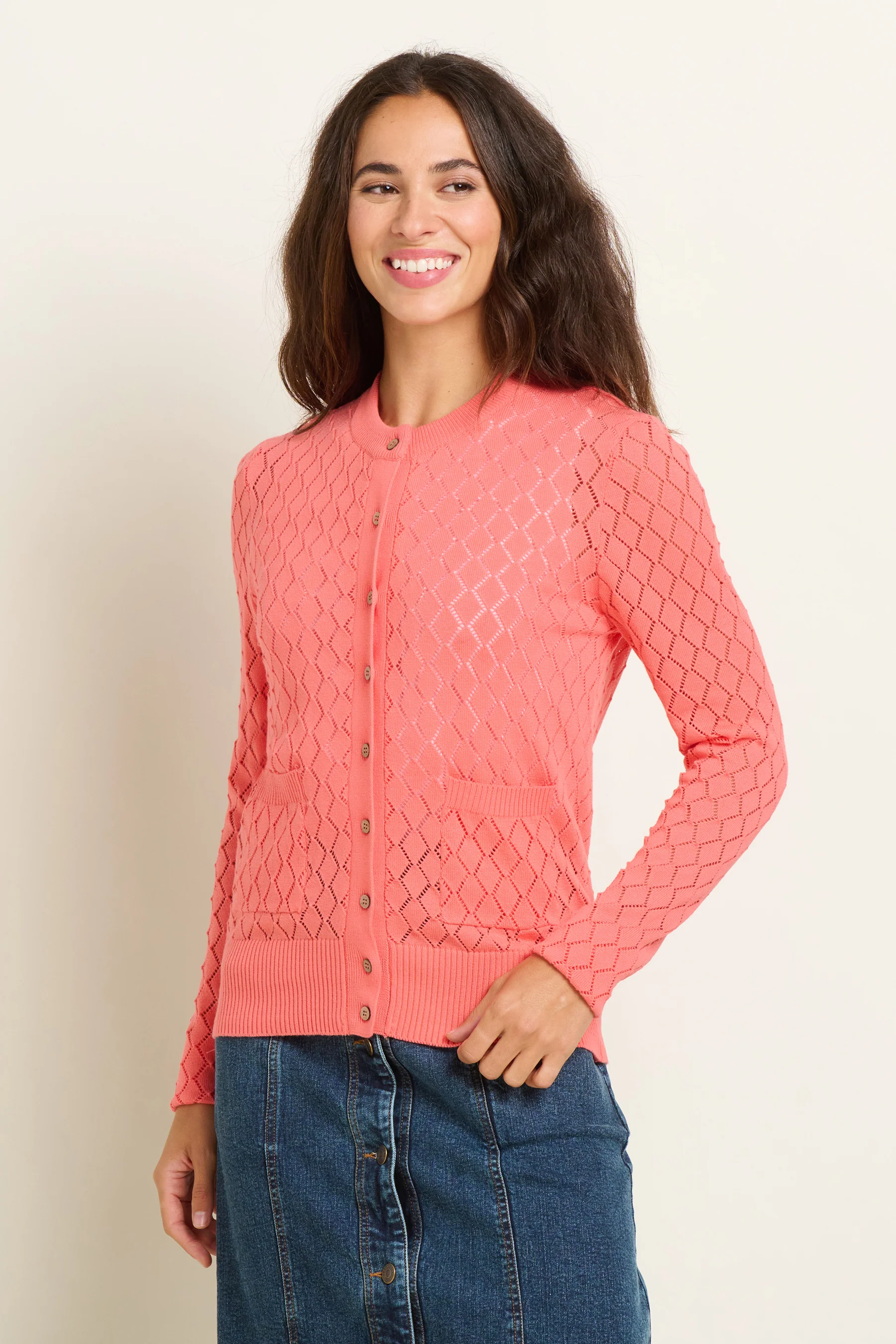 Diamond Pointelle Knitted Cardigan - Image 2