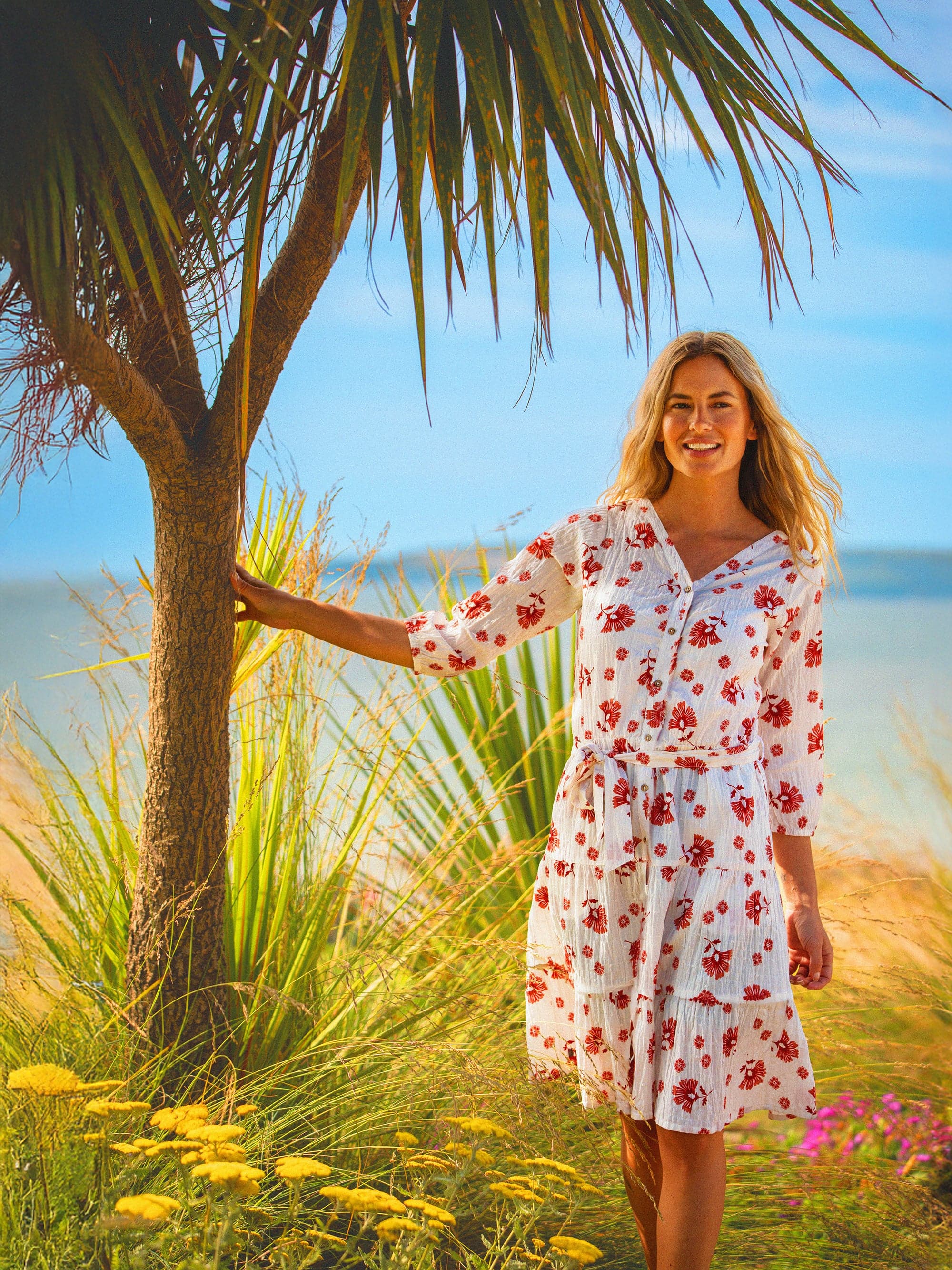 Fan Floral Knee Length Dress