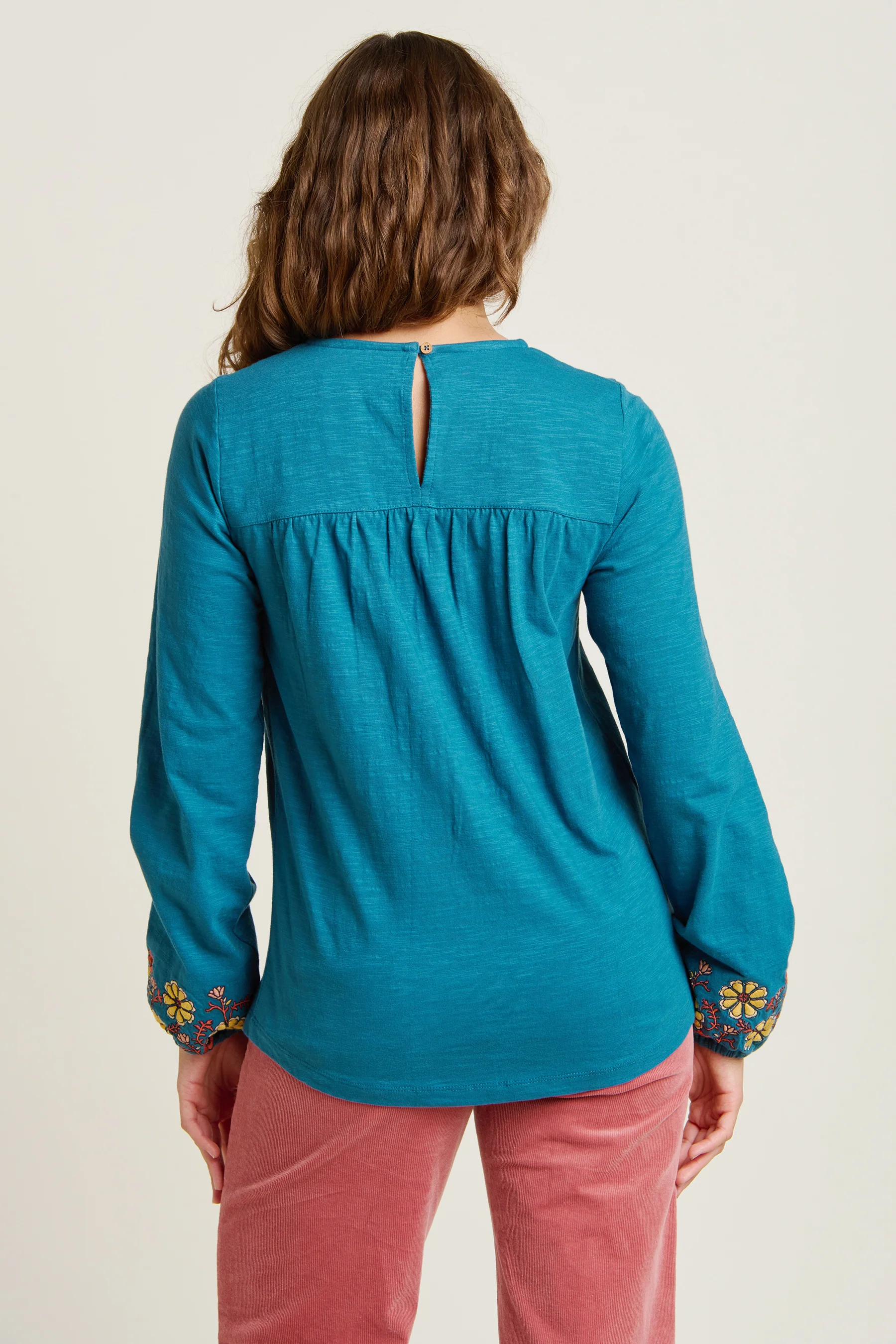 Folk Floral  Embroidered Long Sleeve Tee - Image 3