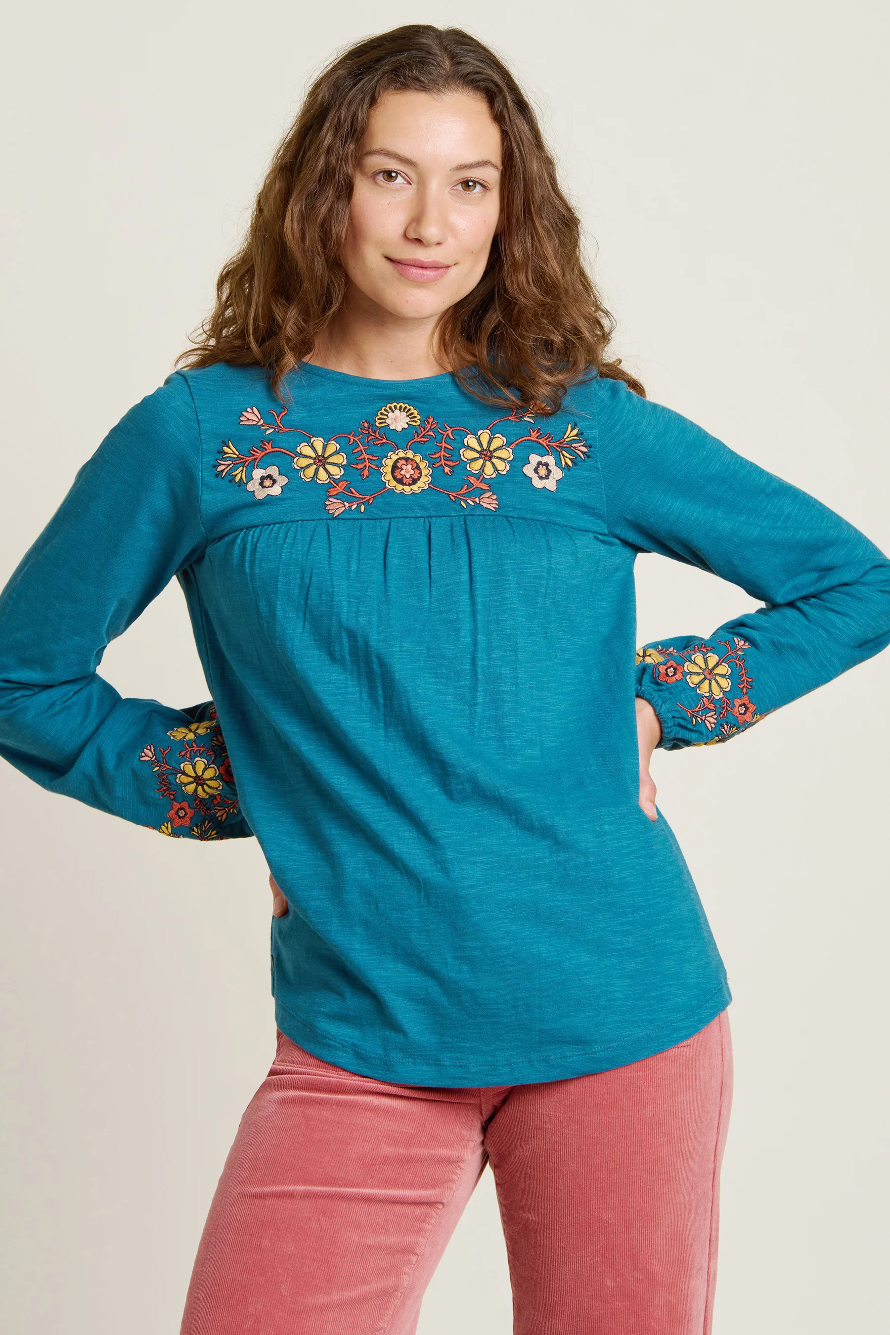 Folk Floral  Embroidered Long Sleeve Tee - Image 4