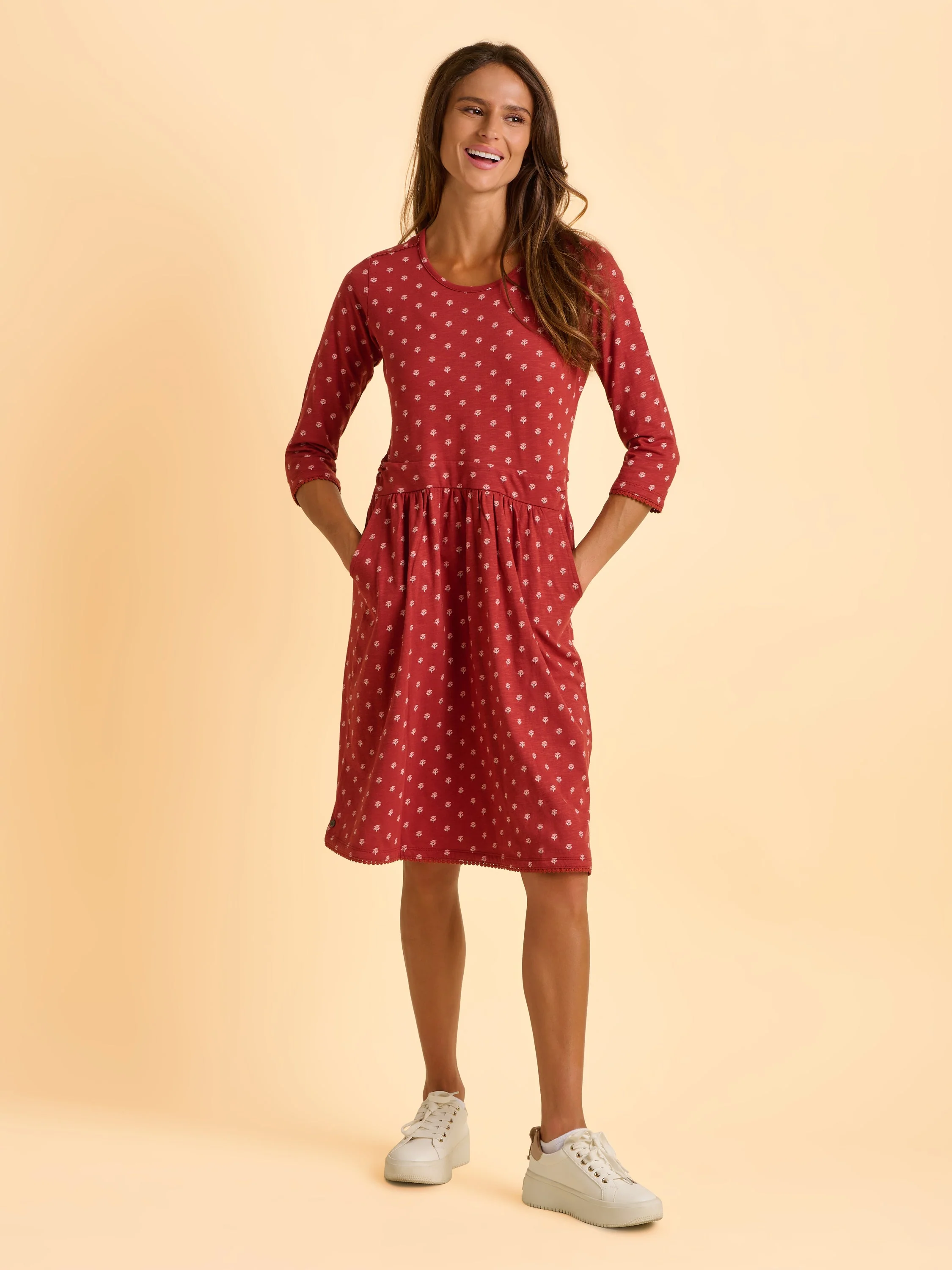 Freya Red Jersey Knee Length Dress - Image 5