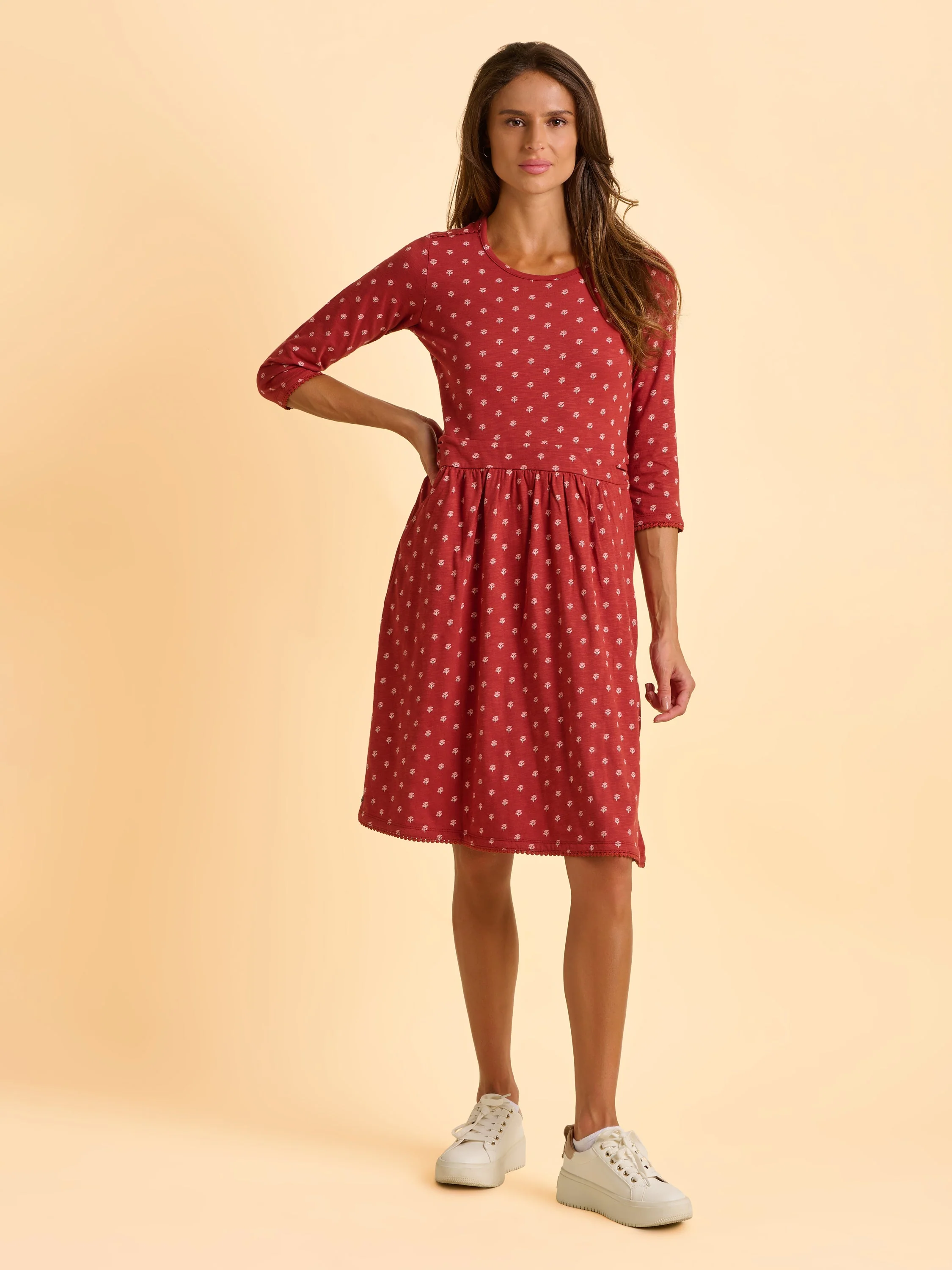 Freya Red Jersey Knee Length Dress - Image 6