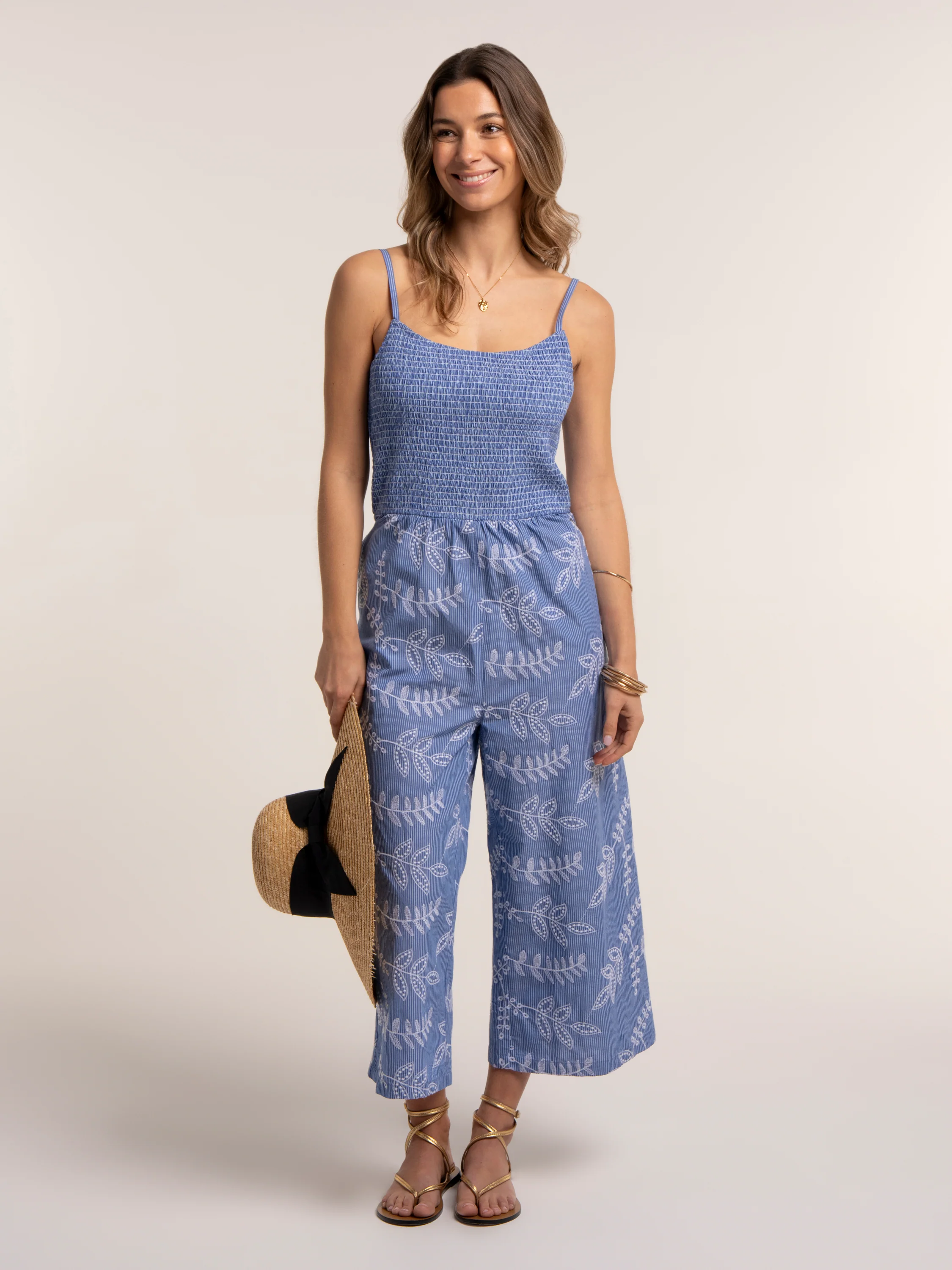 Jeri Embroidered Cropped Wide Leg Jumpsuit