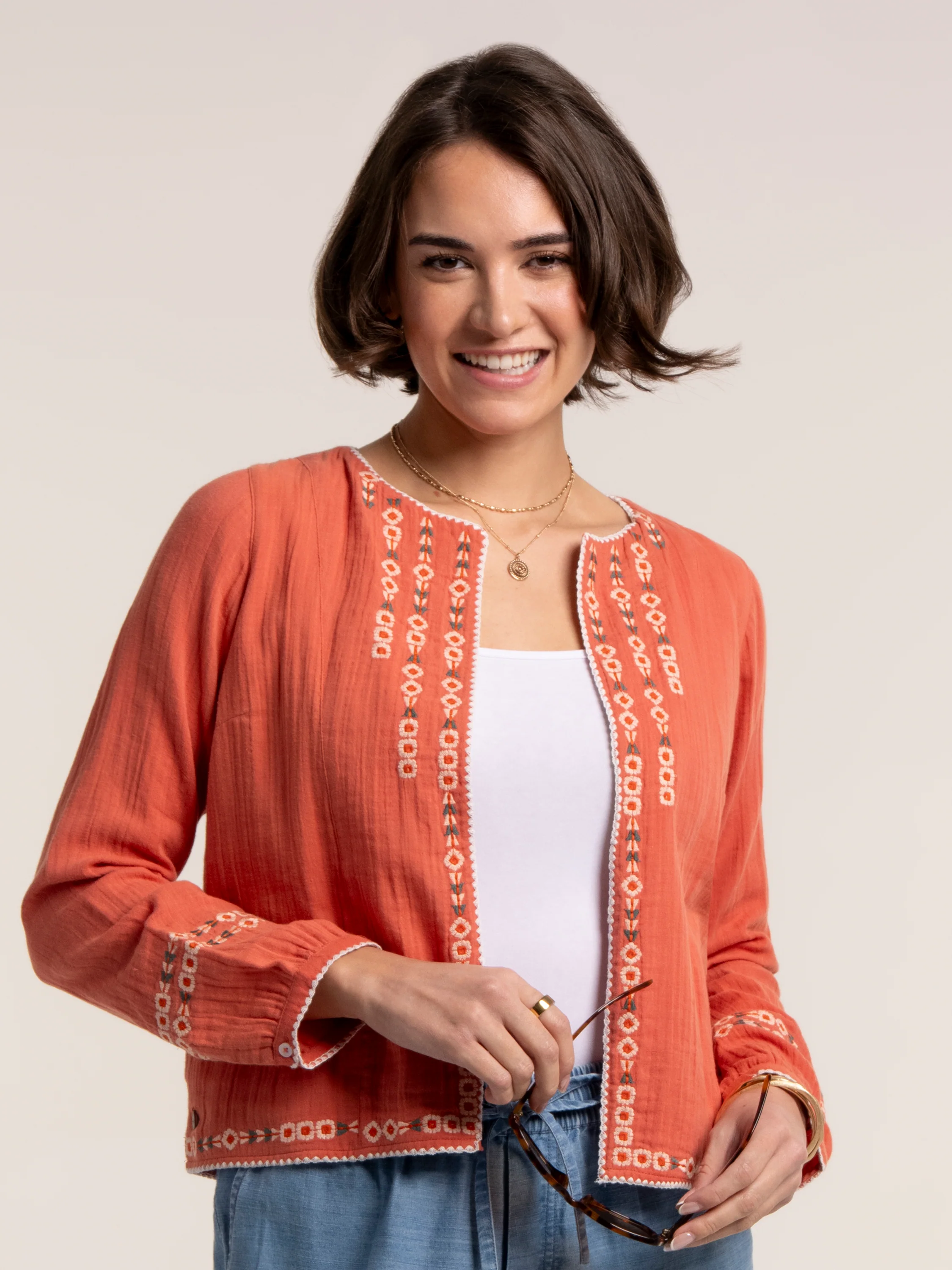 Leia Crinkle Cloth Embroidered Jacket