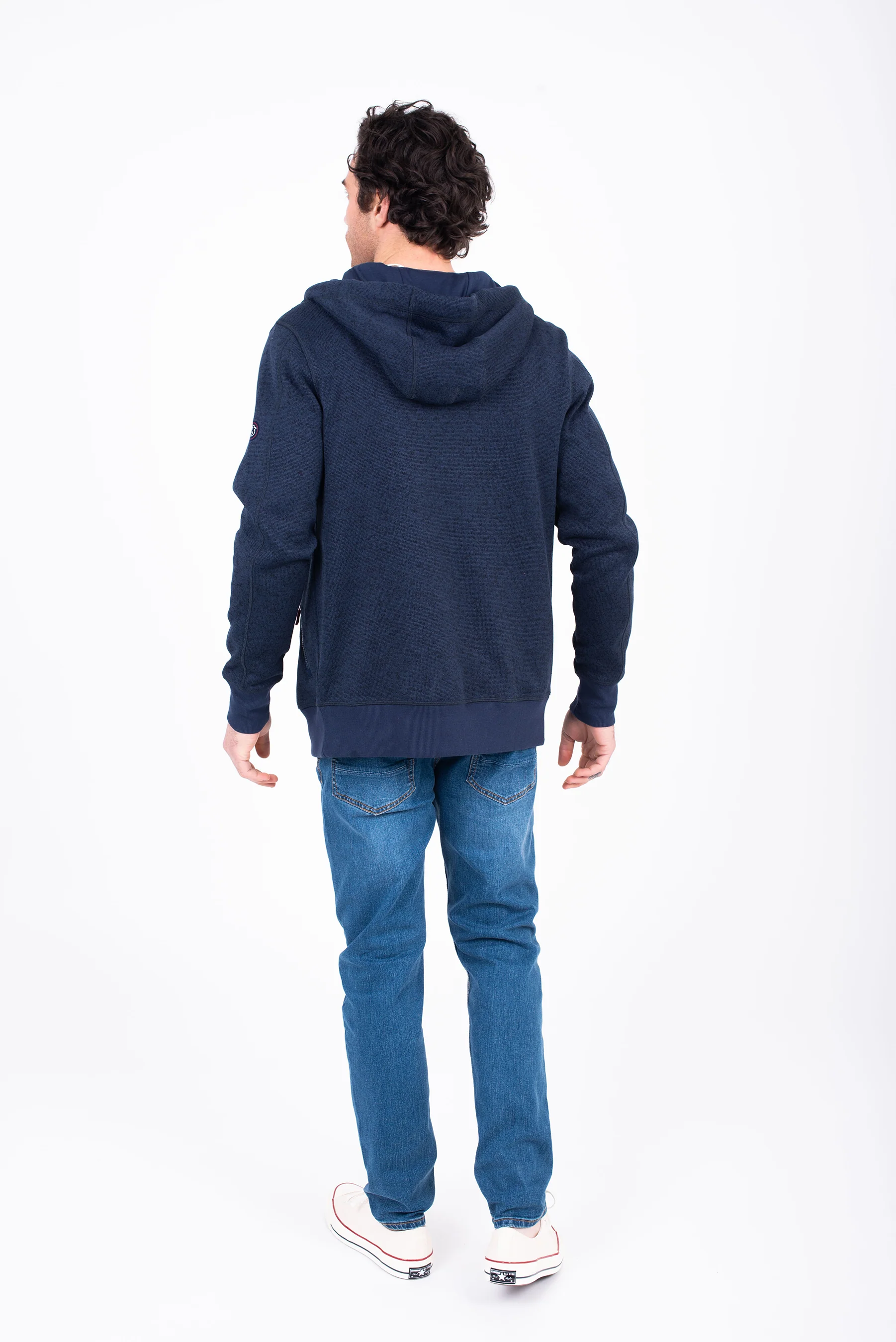 Navy Marl Zip Thru Hoodie - Image 3