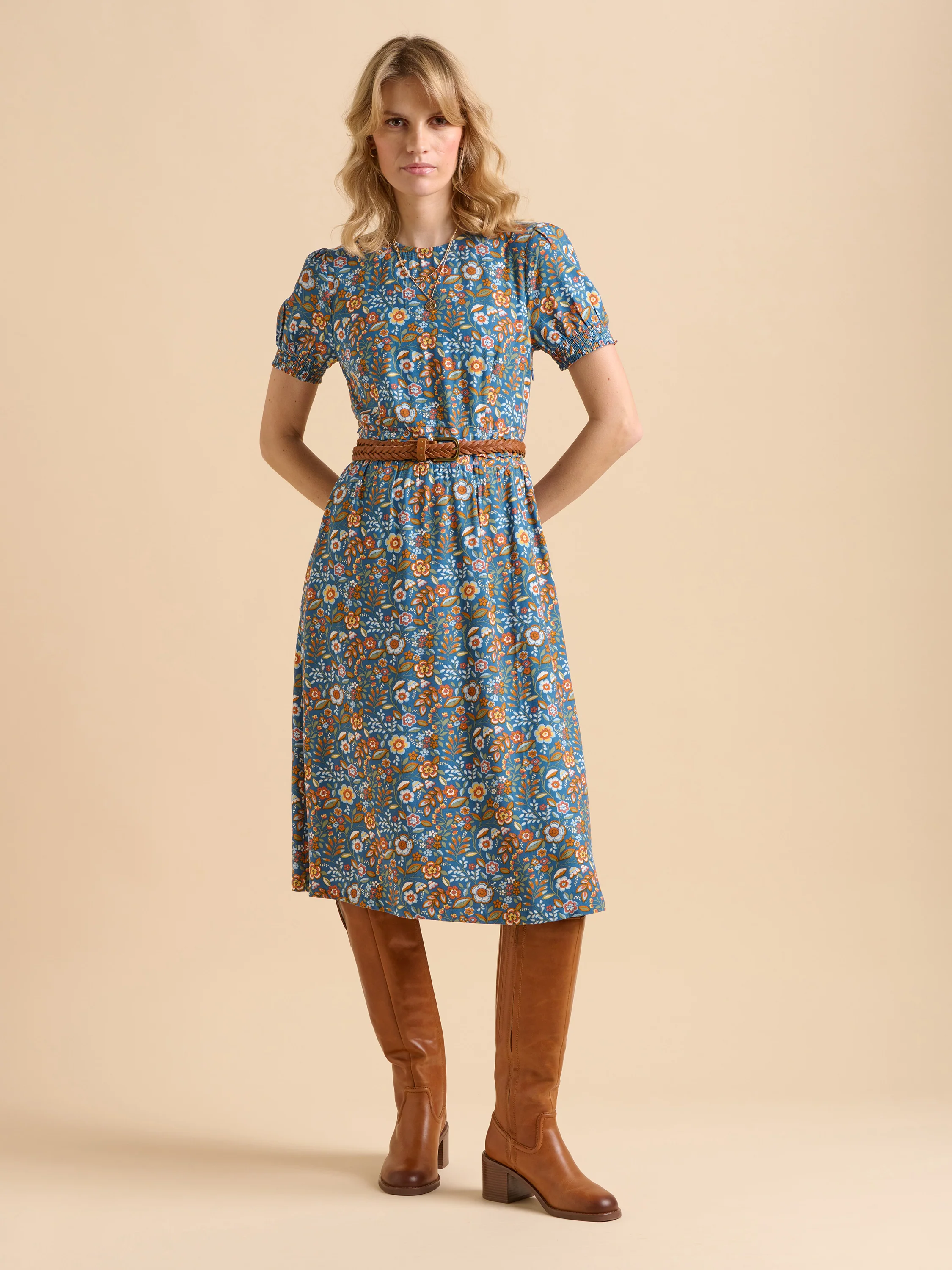 Navy Secret Garden Midi Dress