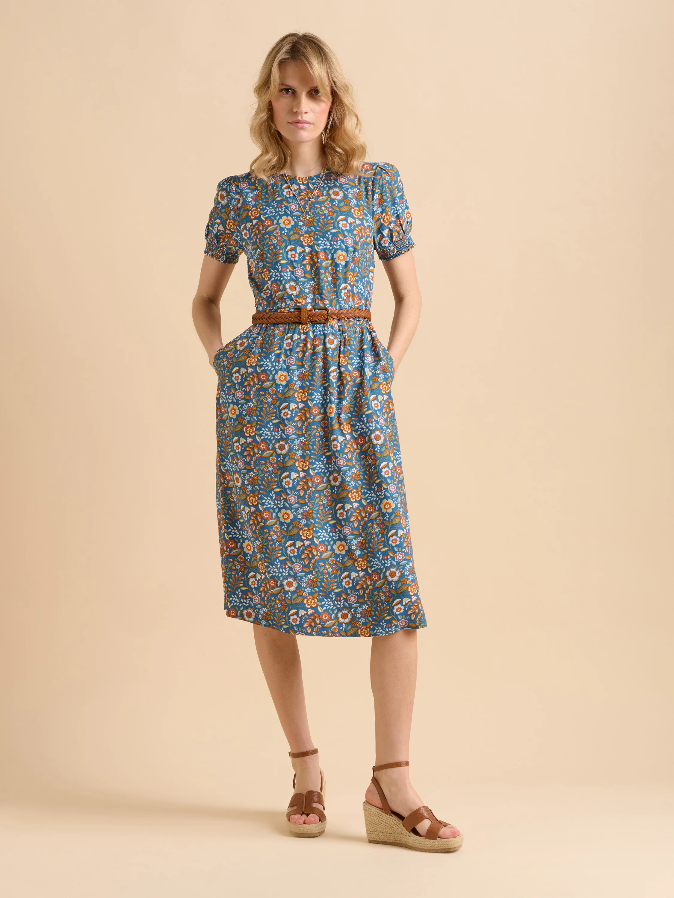 Navy Secret Garden Midi Dress - Image 5