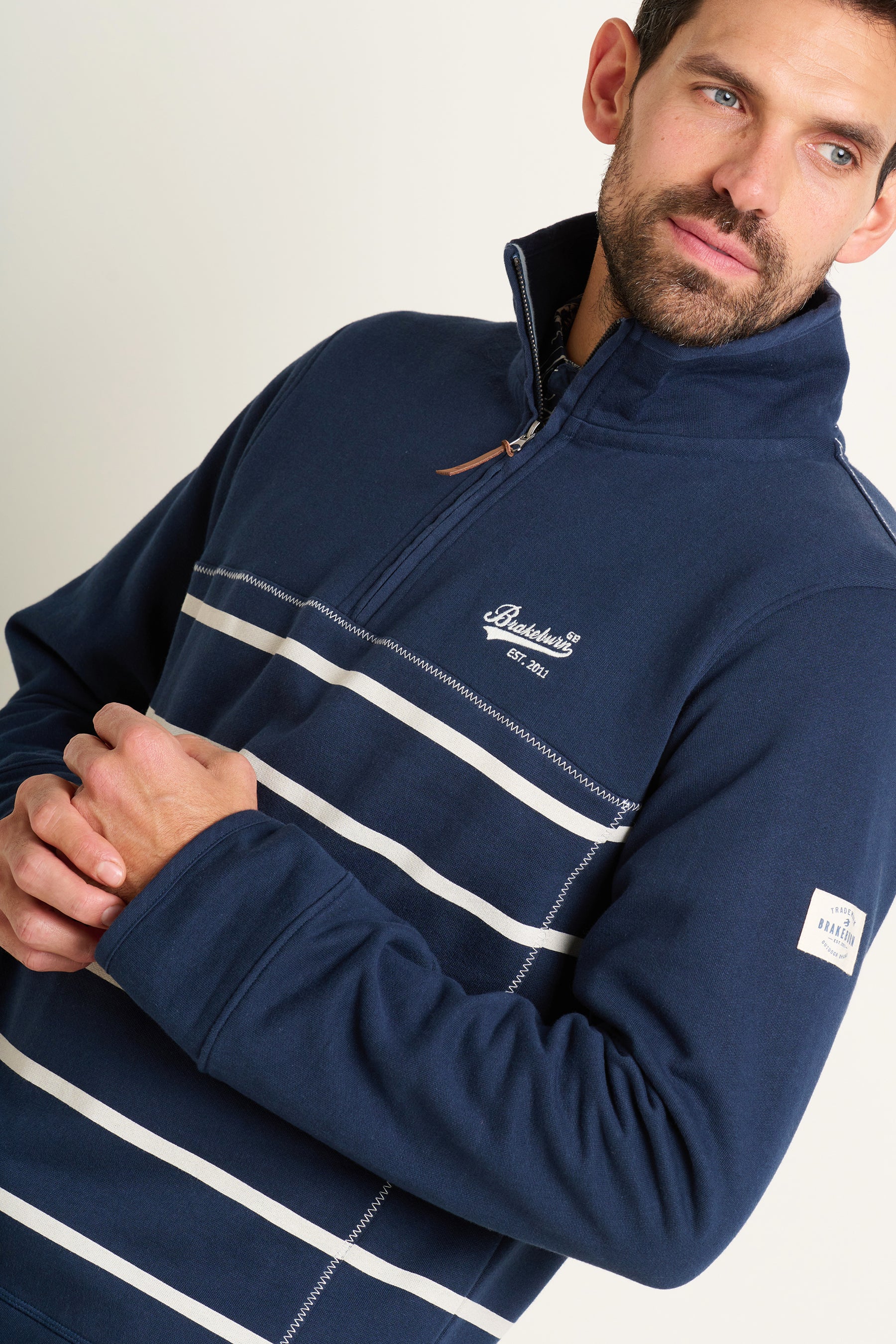 Navy Stripe Quarter Zip Sweat - Image 3