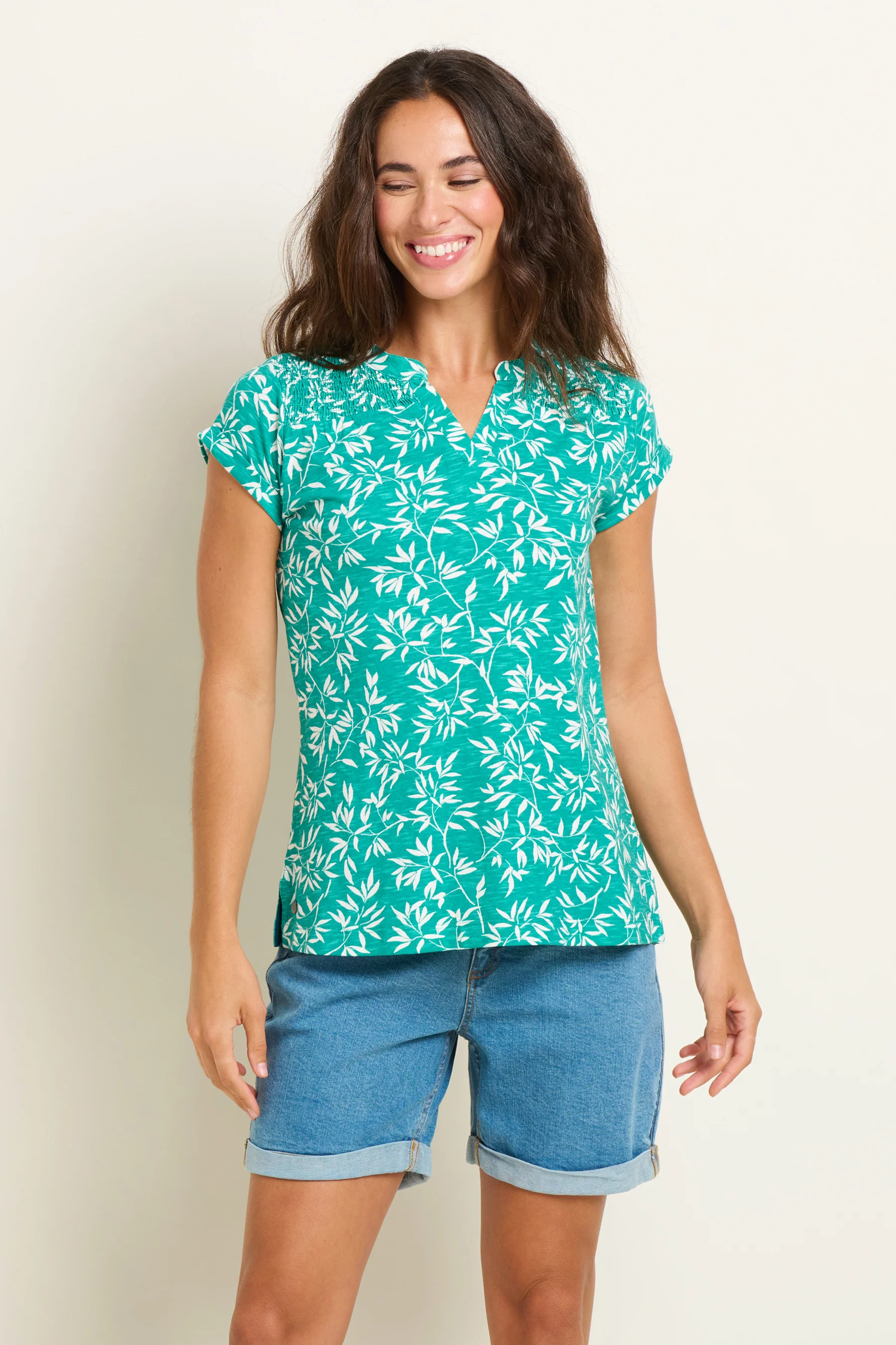 Notch Neck  Bamboo Leaves Tshirt - Image 2