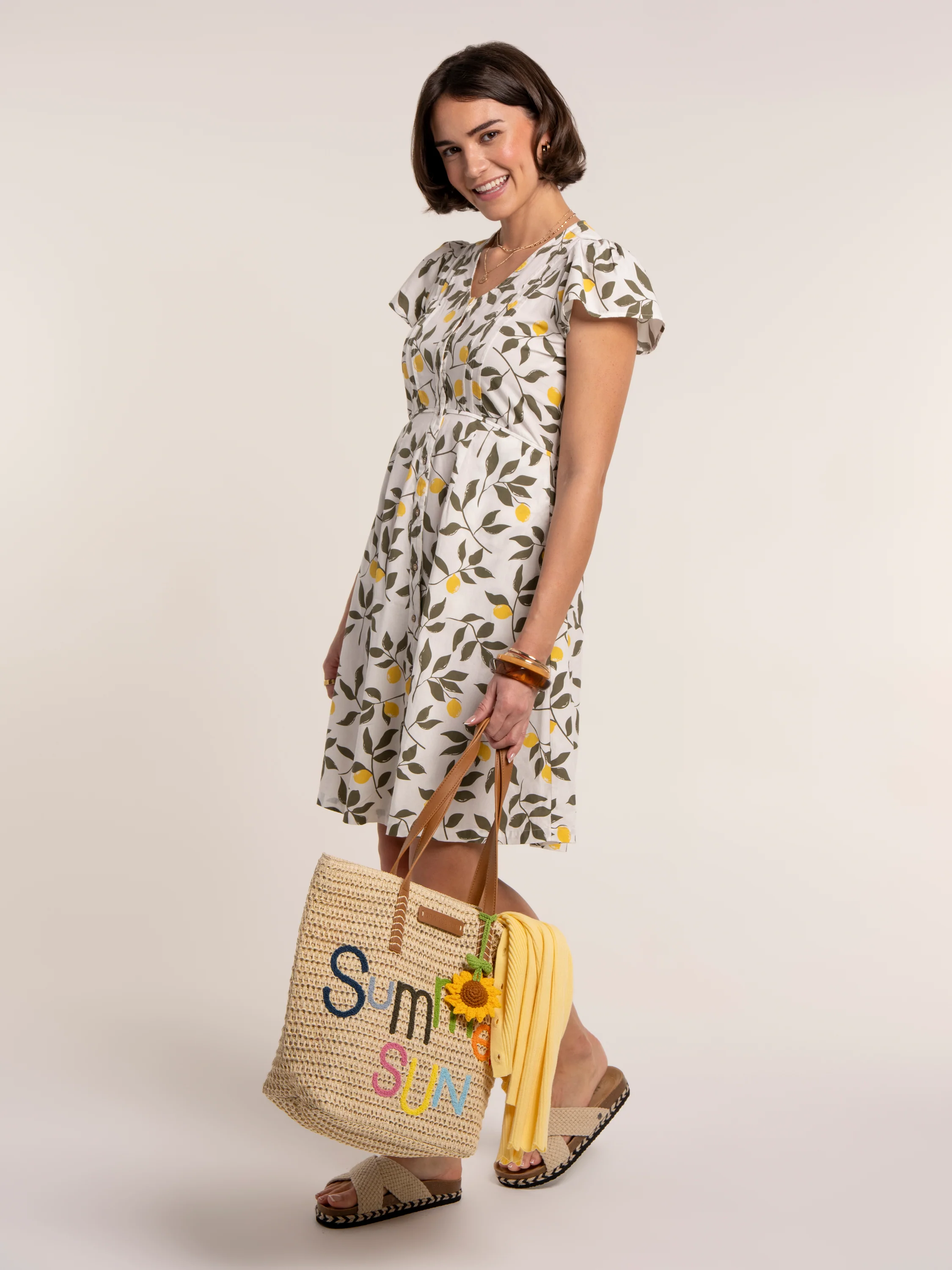 Renata Lemon Printed Knee Length Dress - Image 4