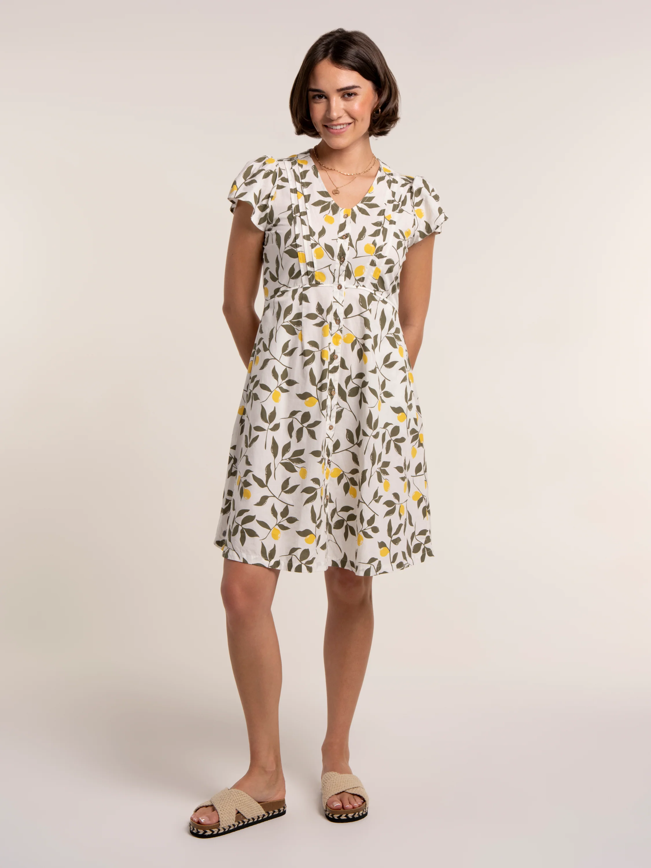 Renata Lemon Printed Knee Length Dress - Image 7