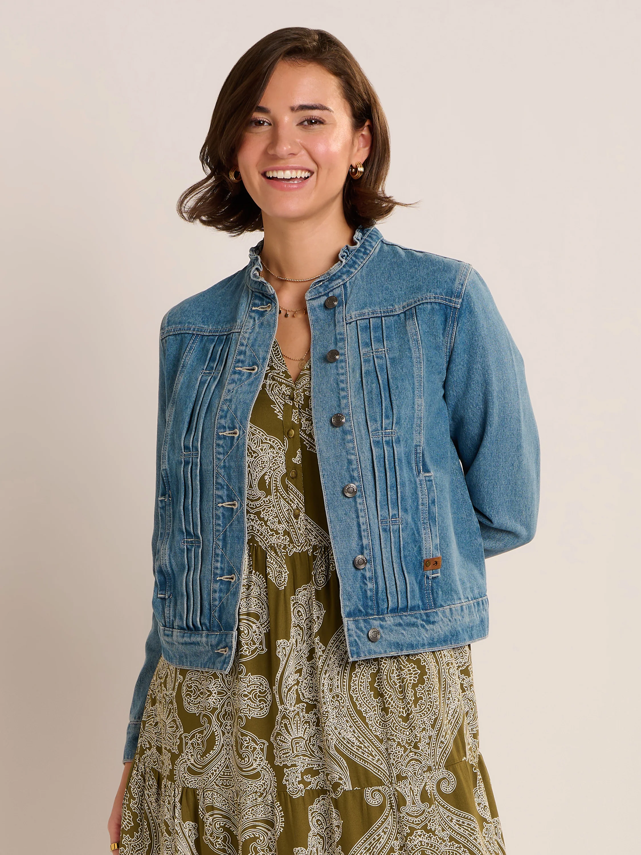 Ruffle Neck Denim Jacket