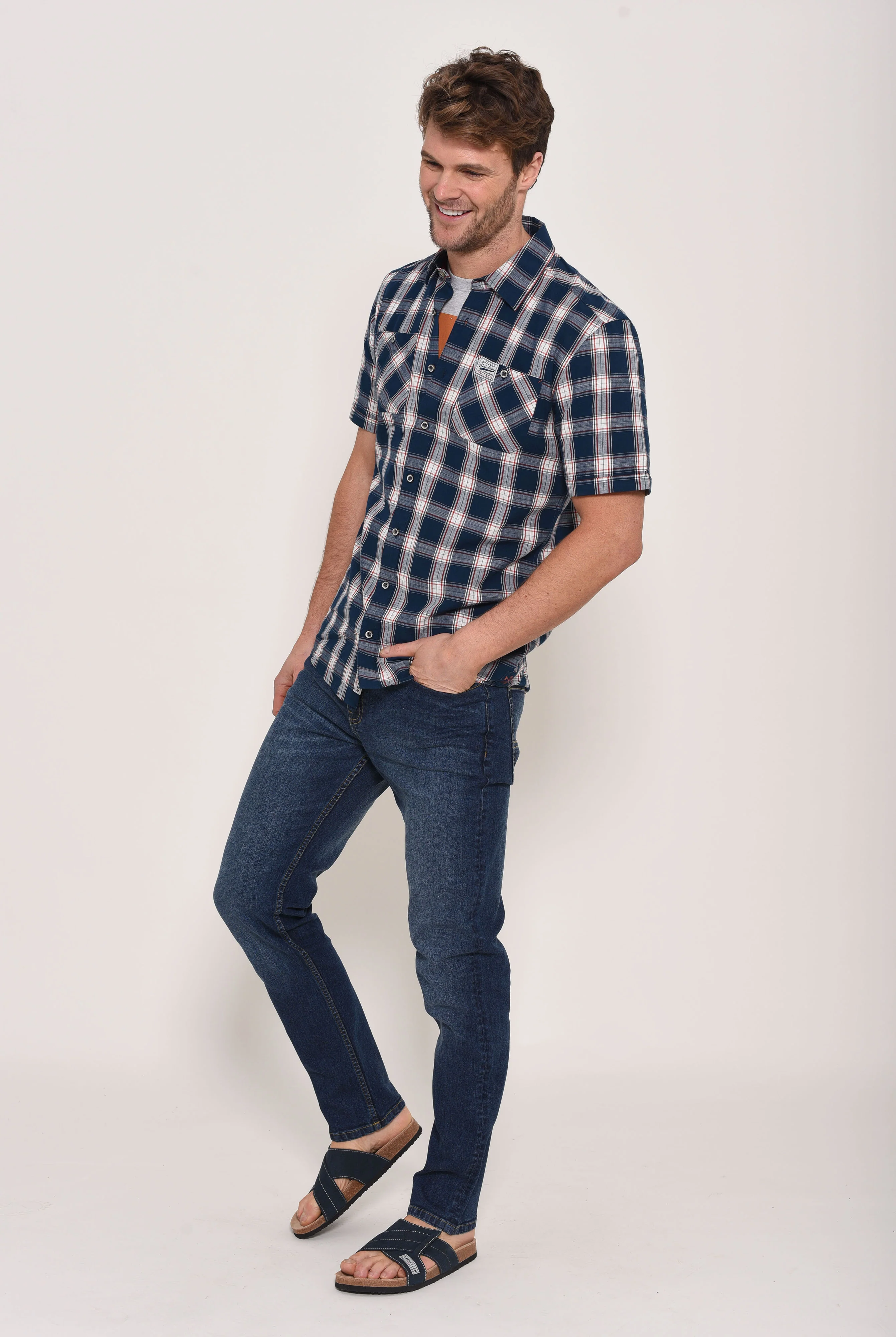 Short Sleeve Blue Check Shirt - Image 4
