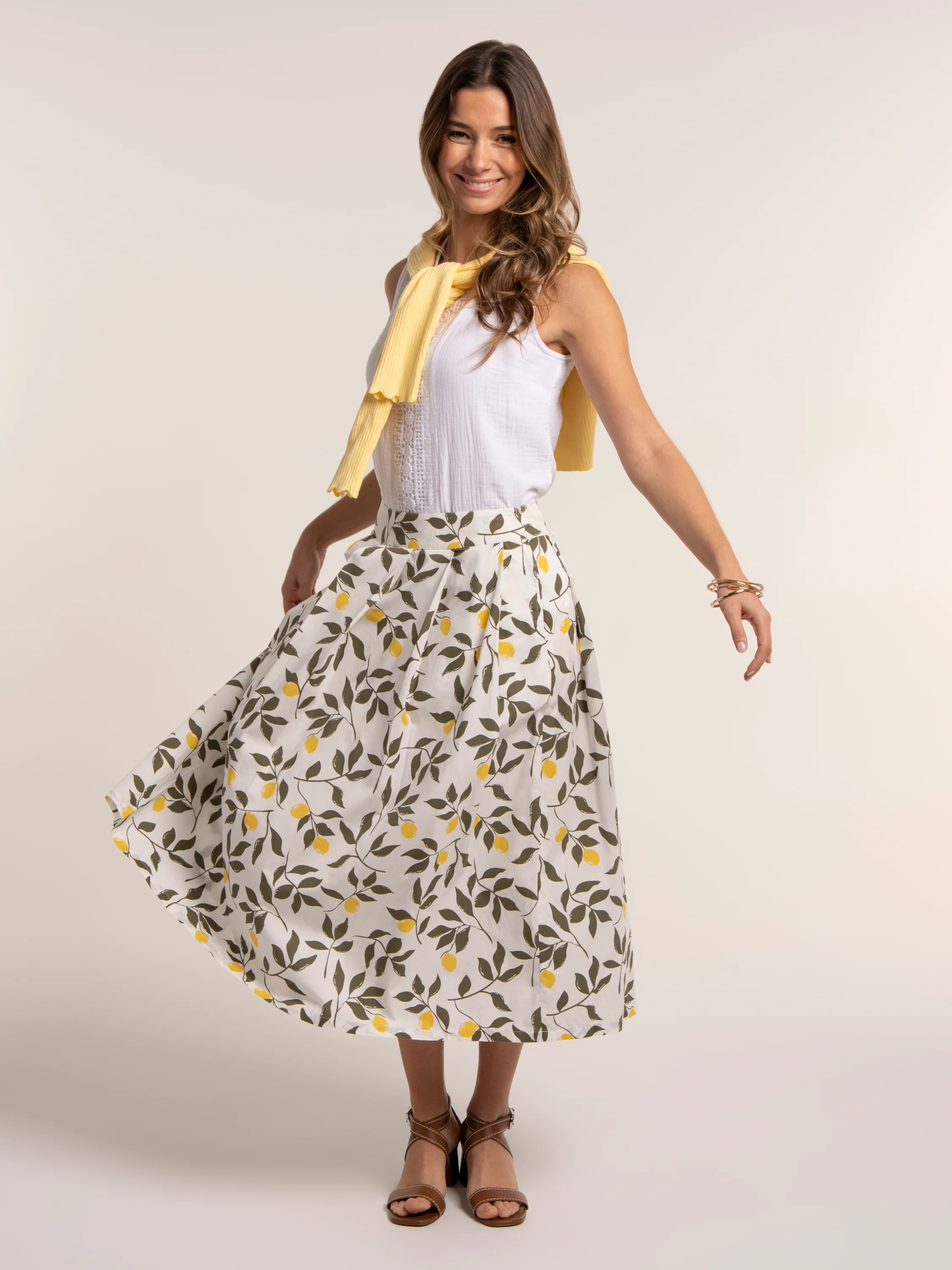 Sicily Lemon Printed Midi Skirt