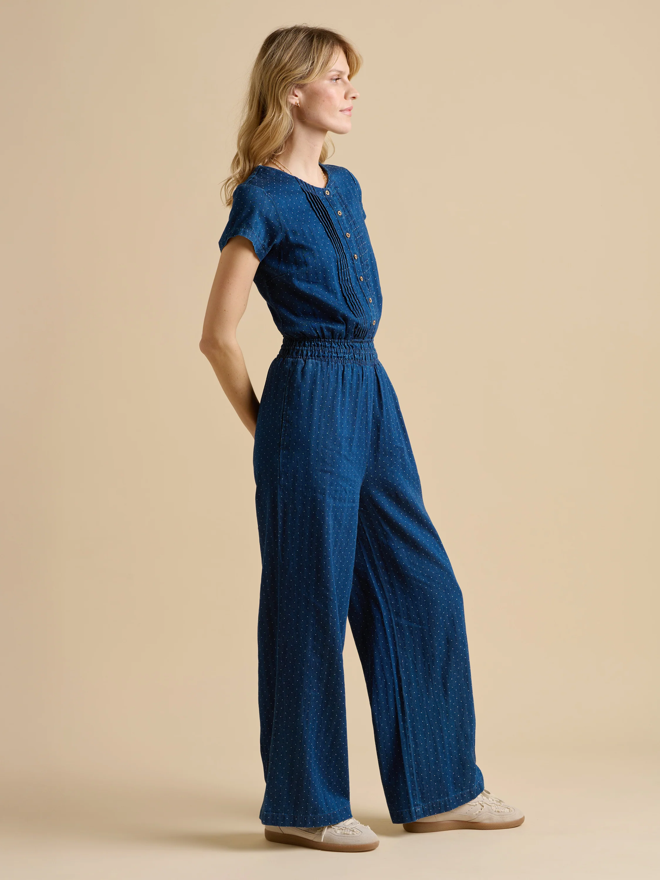 Spot Denim Wide Leg Jumpsuit - Image 3