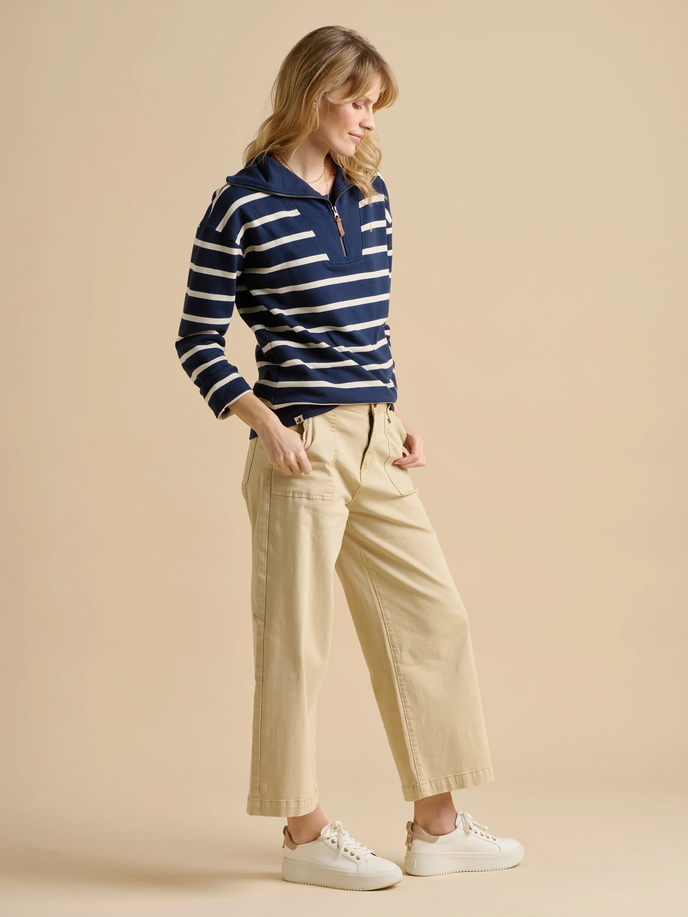 Navy Stripe Quarter Zip Sweat - Image 3