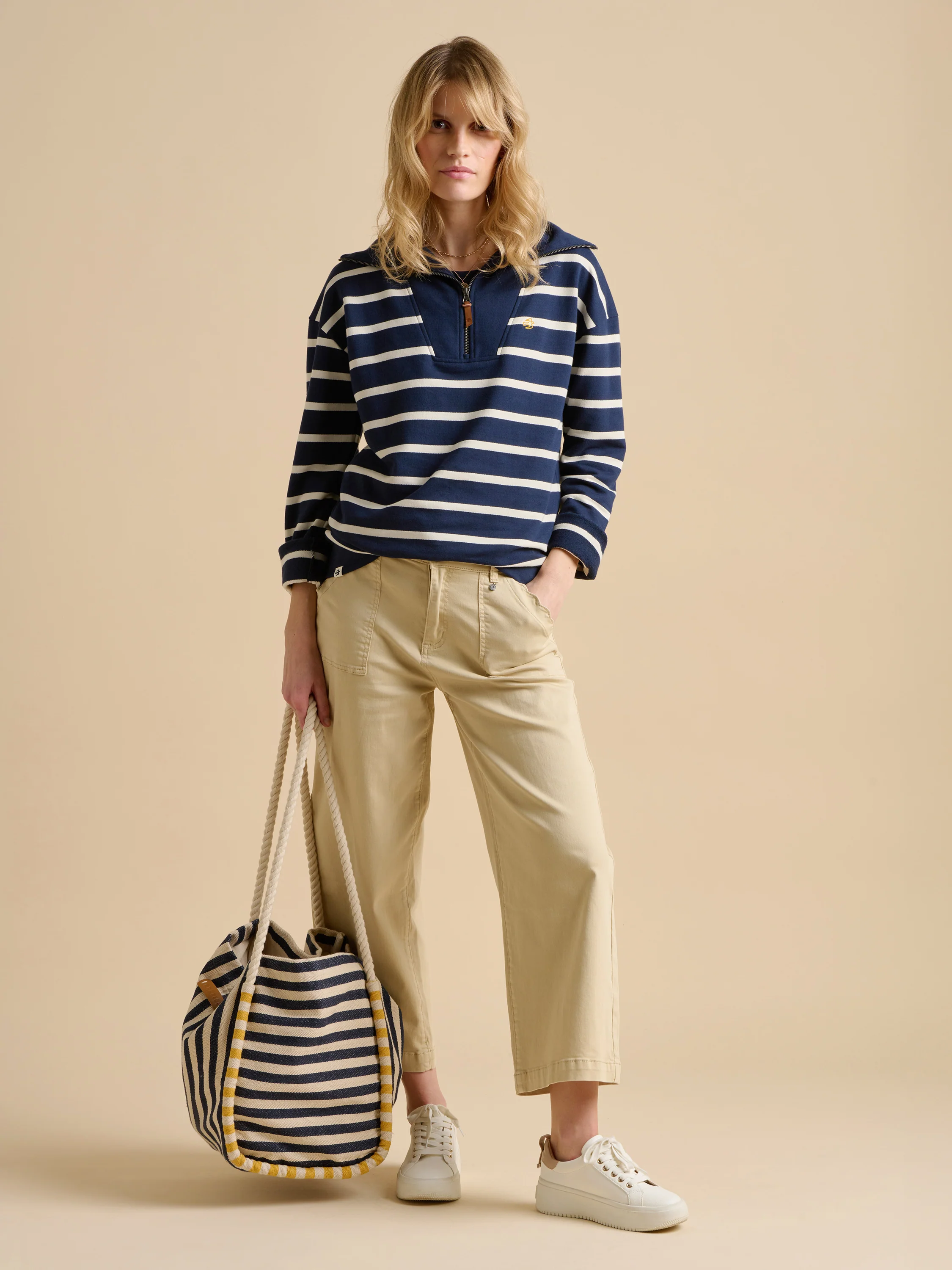 Navy Stripe Quarter Zip Sweat - Image 4