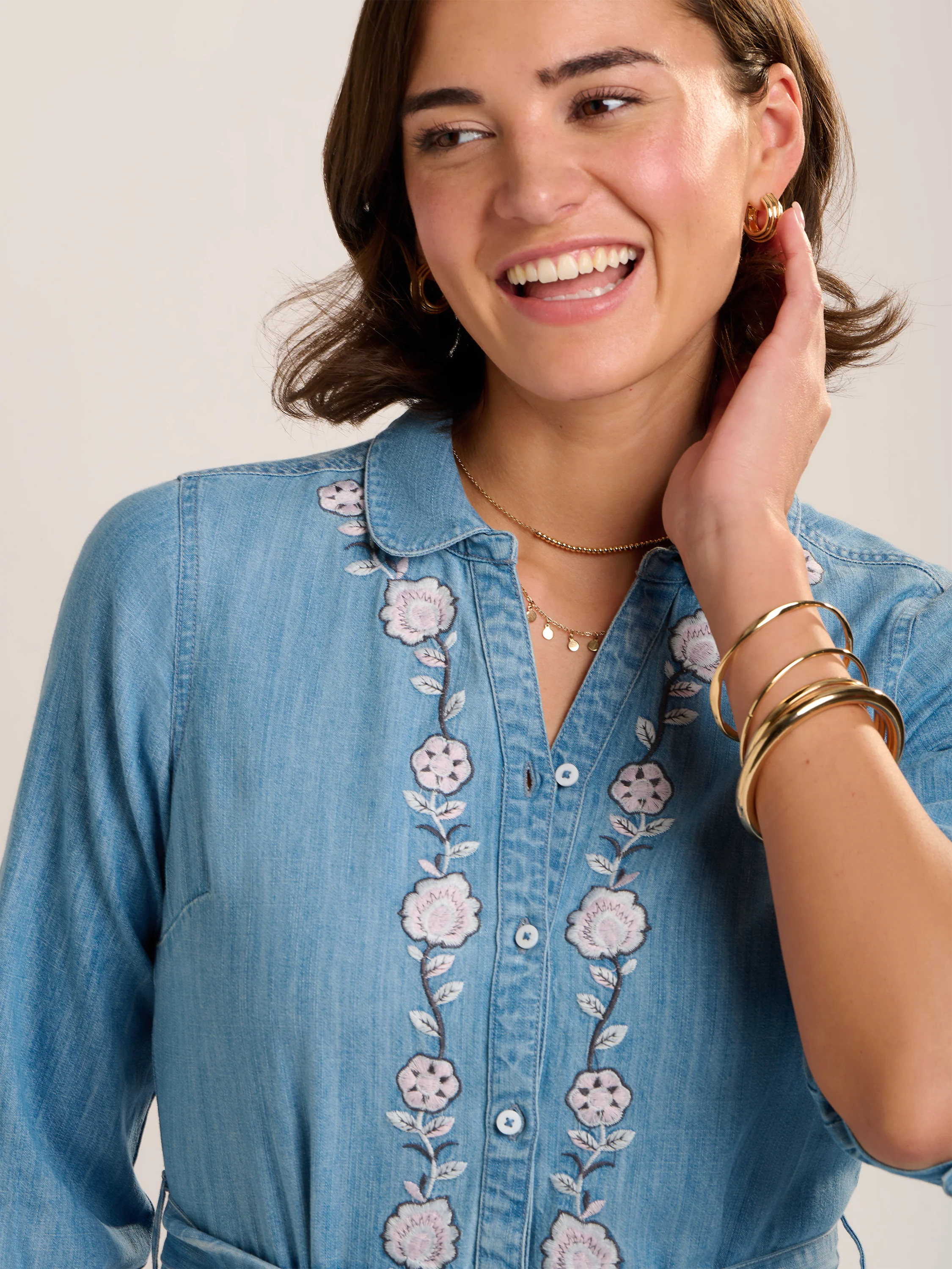 Viviana Embroidered Maxi Denim Dress - Image 3