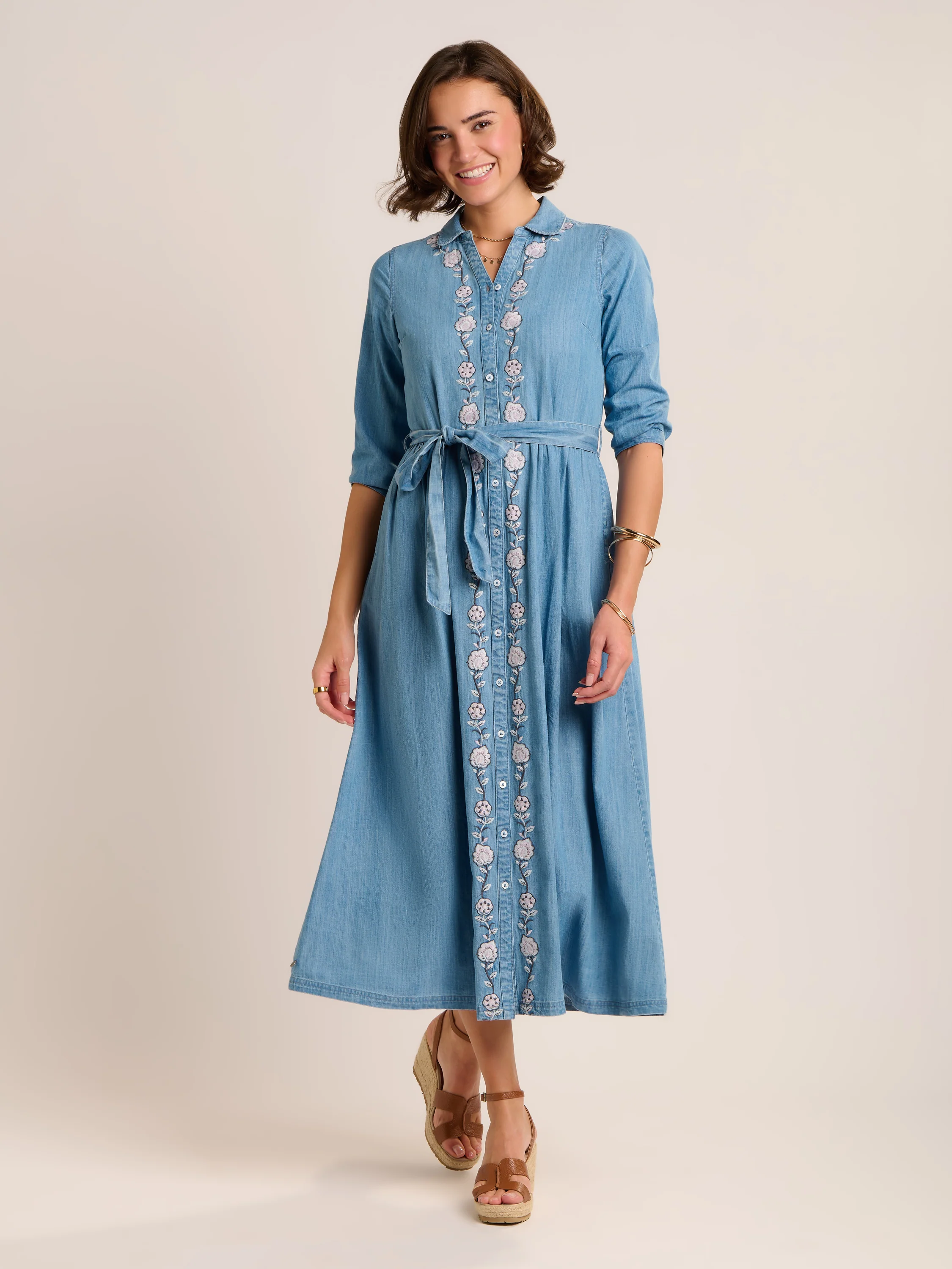 Viviana Embroidered Maxi Denim Dress - Image 5