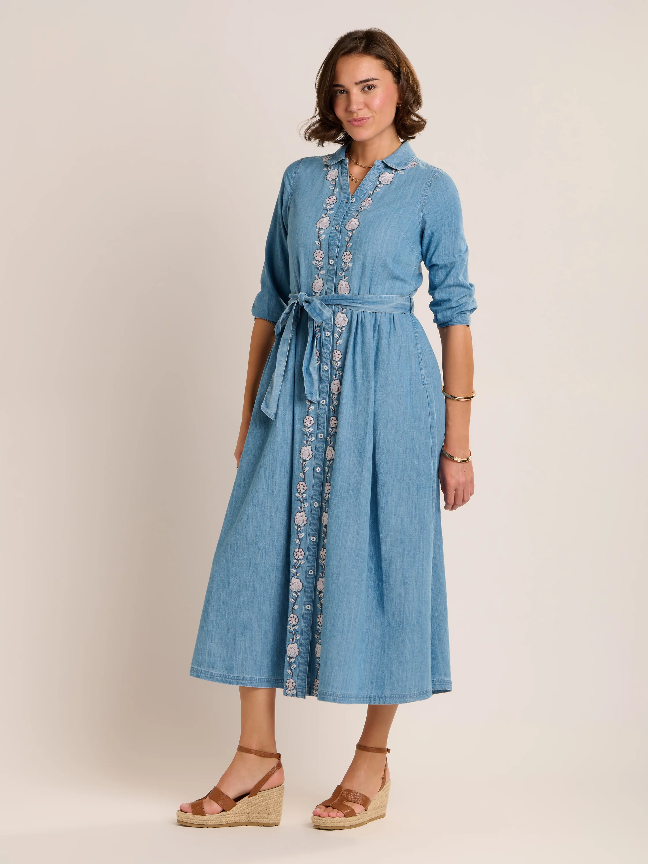 Viviana Embroidered Maxi Denim Dress - Image 7