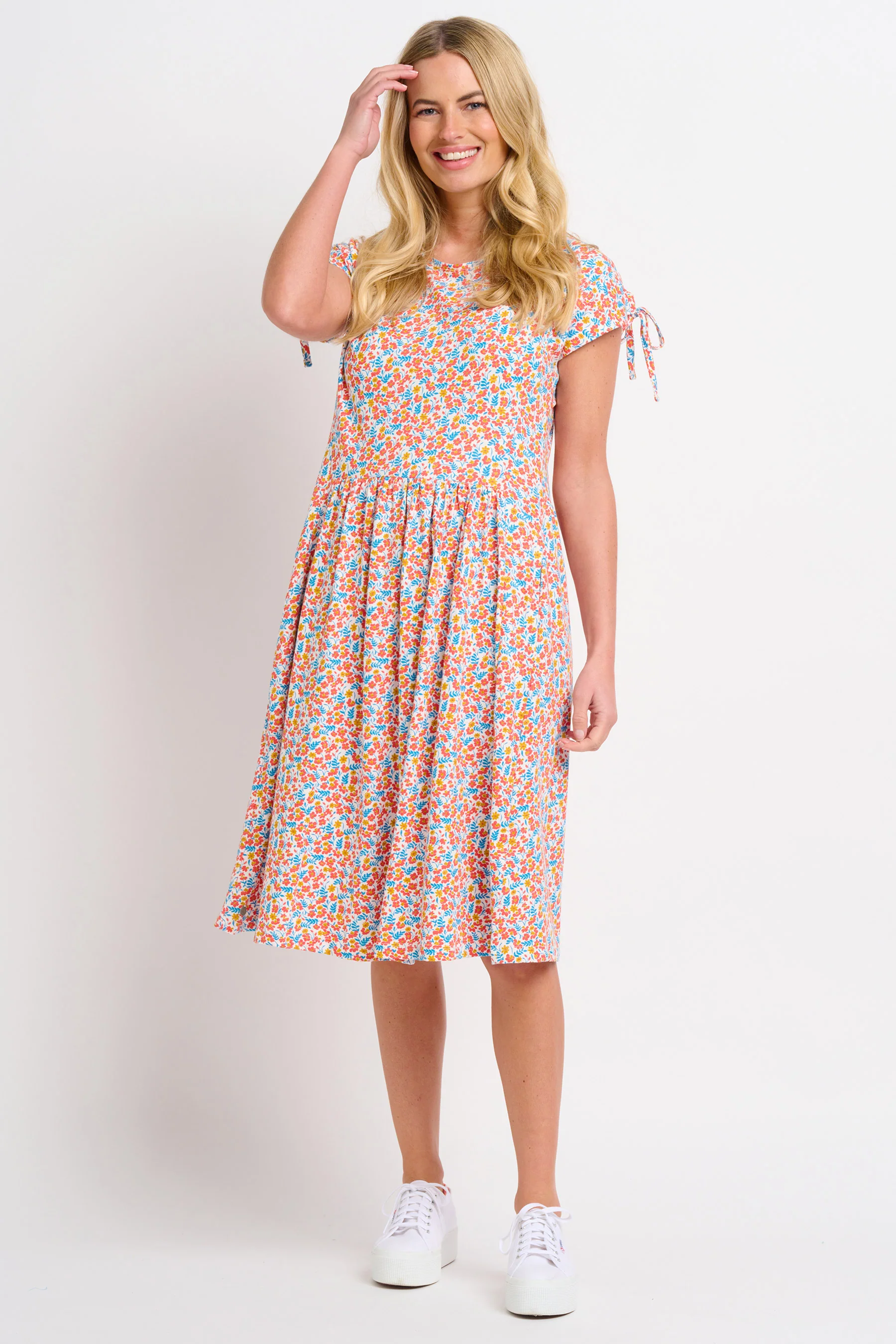 Whimsical Floral Tie Shoulder Dress - Image 2