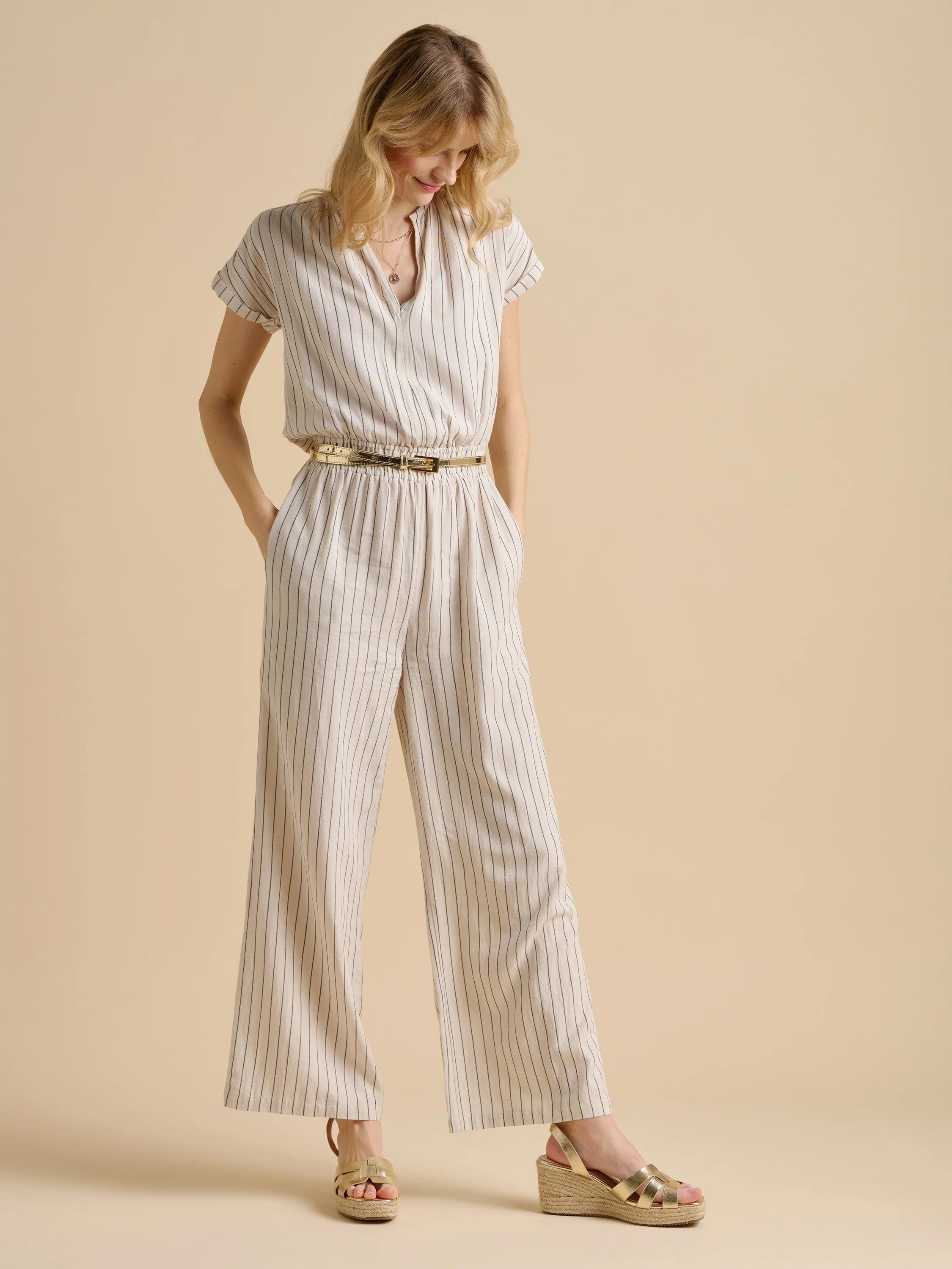 Wide Leg Stripe Jumpsuit - Image 4