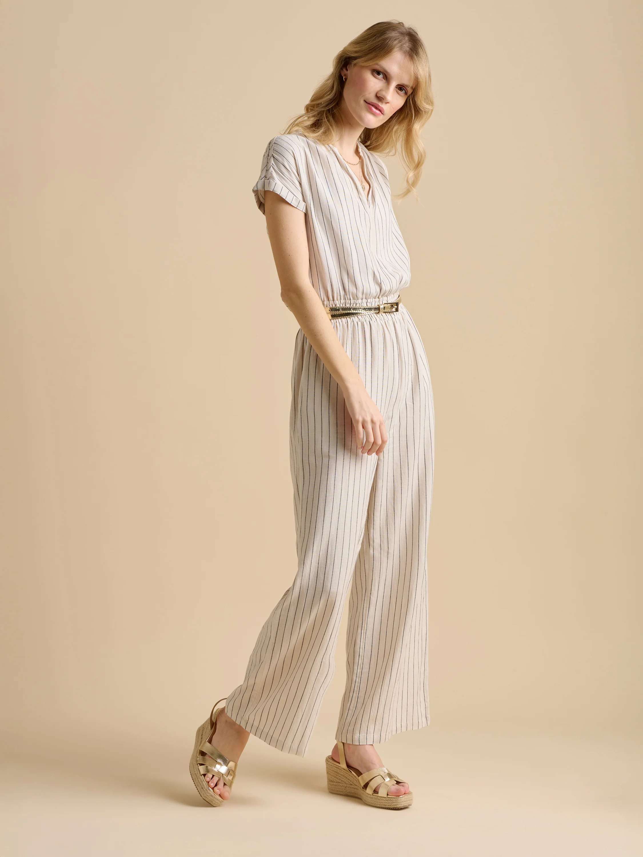 Wide Leg Stripe Jumpsuit - Image 5