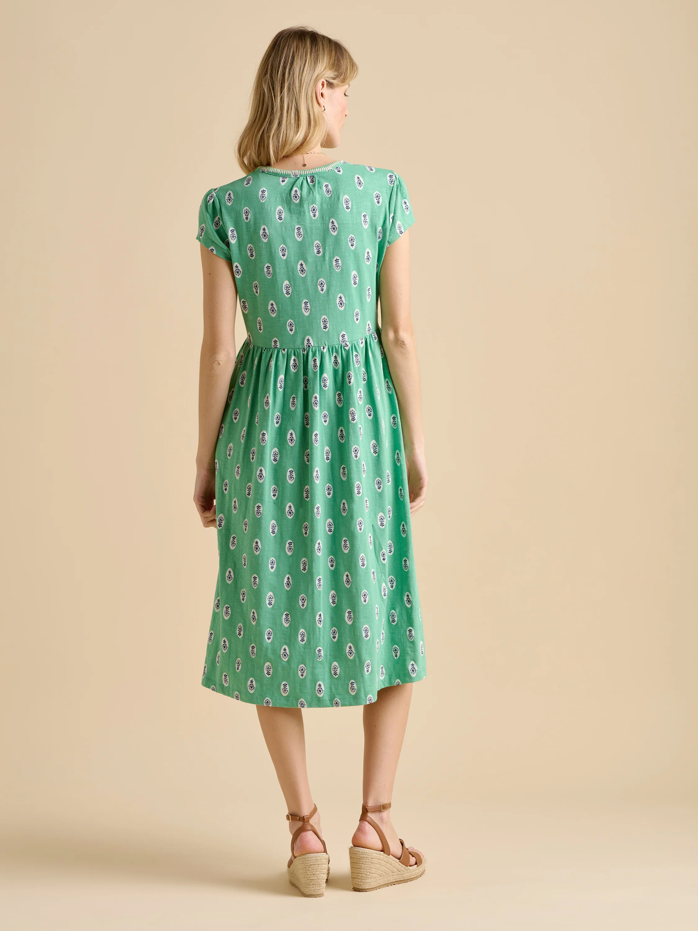 Woodblock Floral Knee Length Dress - Image 3