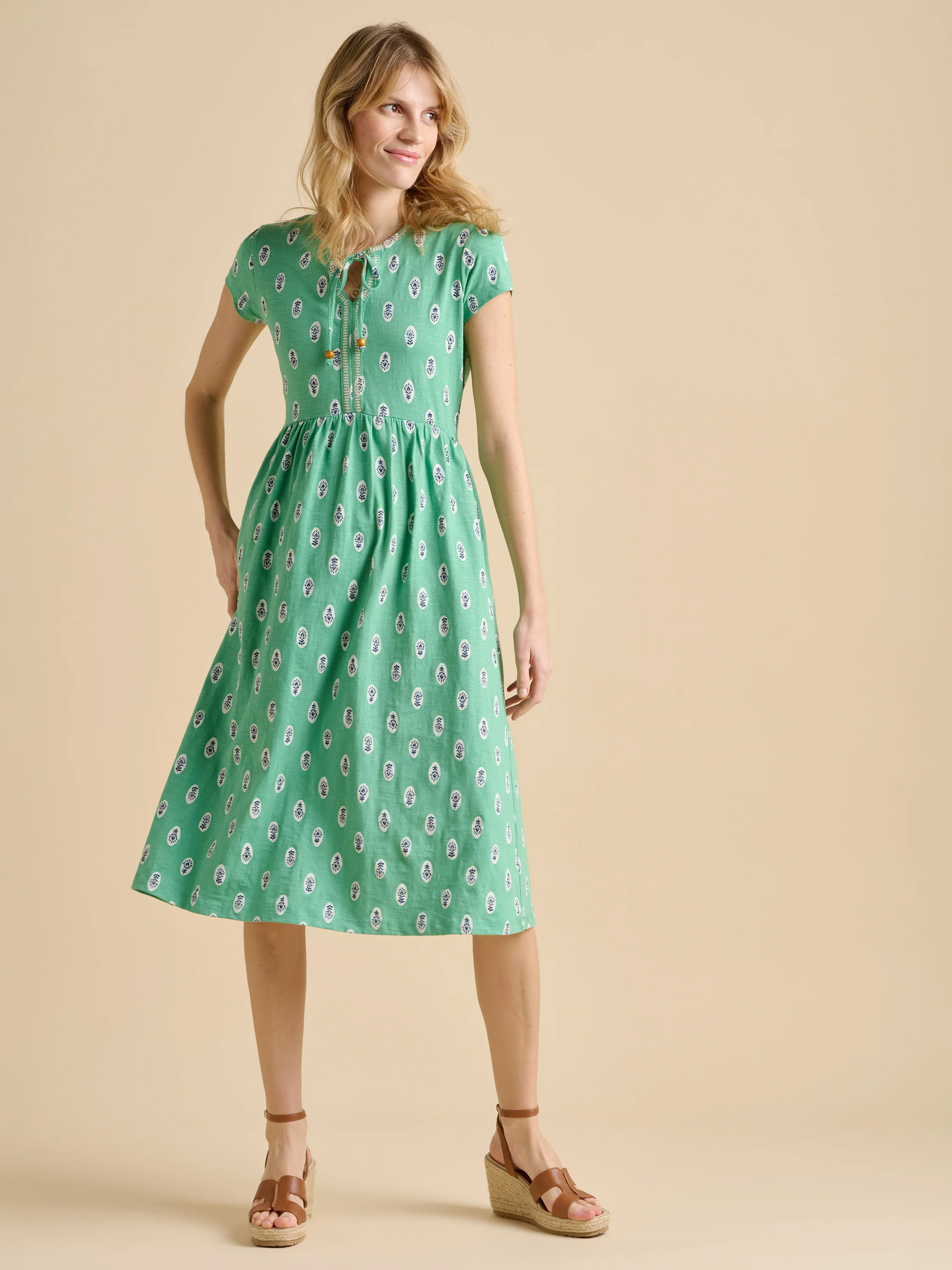 Woodblock Floral Knee Length Dress - Image 4