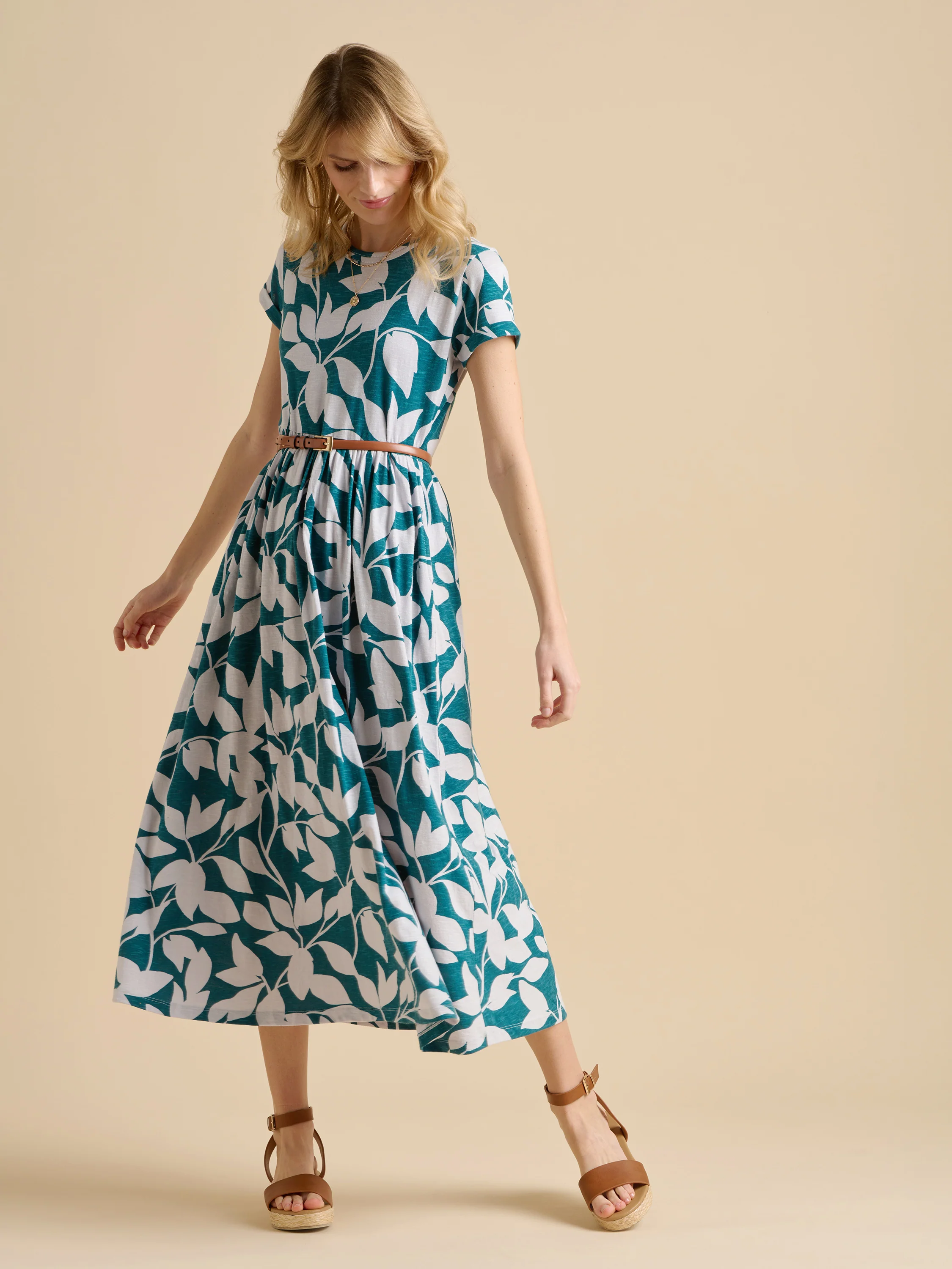 Woodland Leaves Maxi Jersey Dress